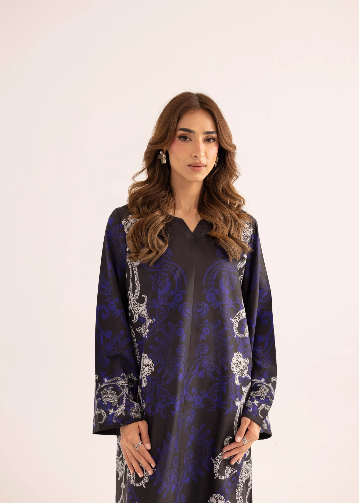 silk finish lawn Kaftan in Purple rain