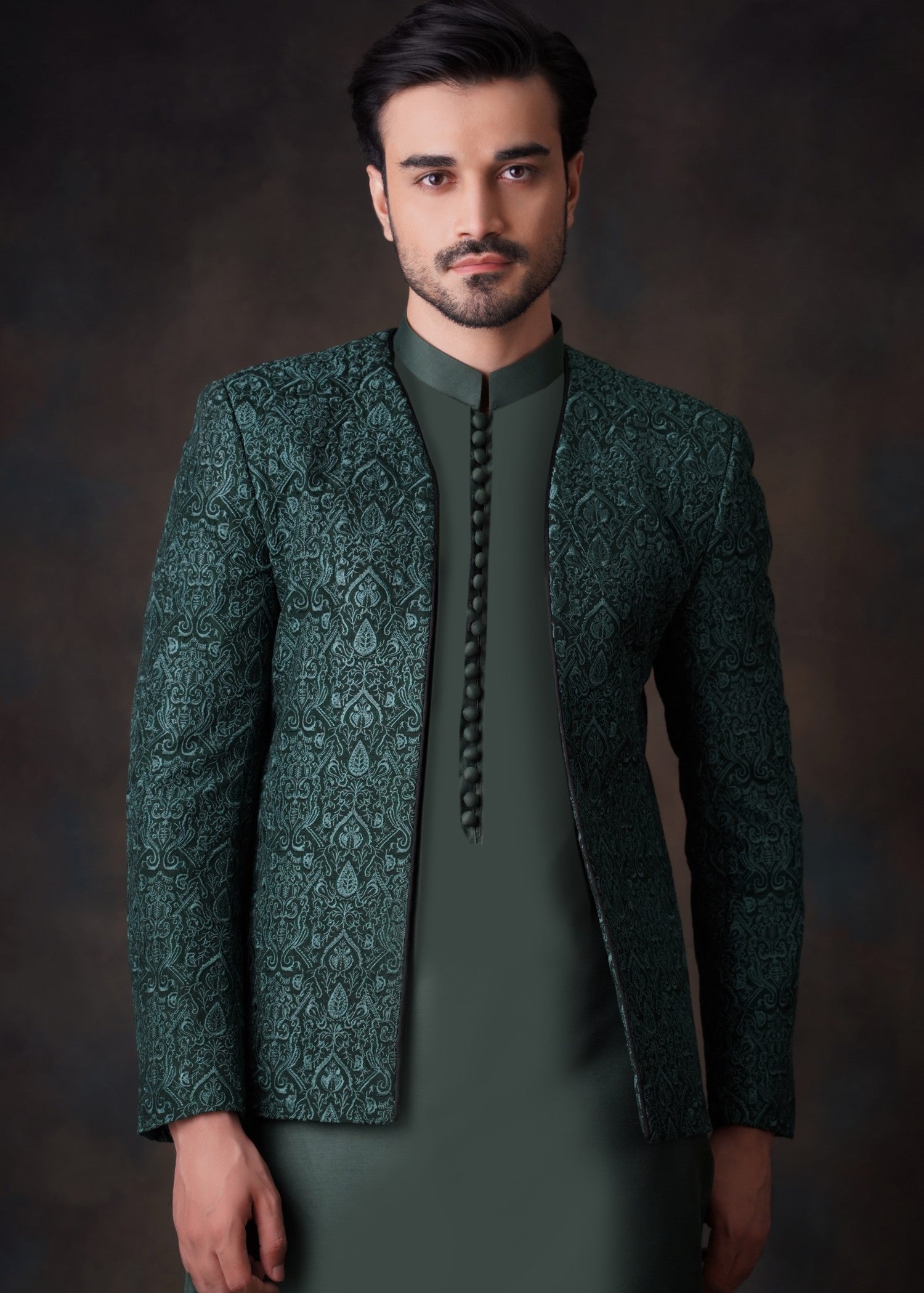 viscose raw silk Prince Coat in Emerald green