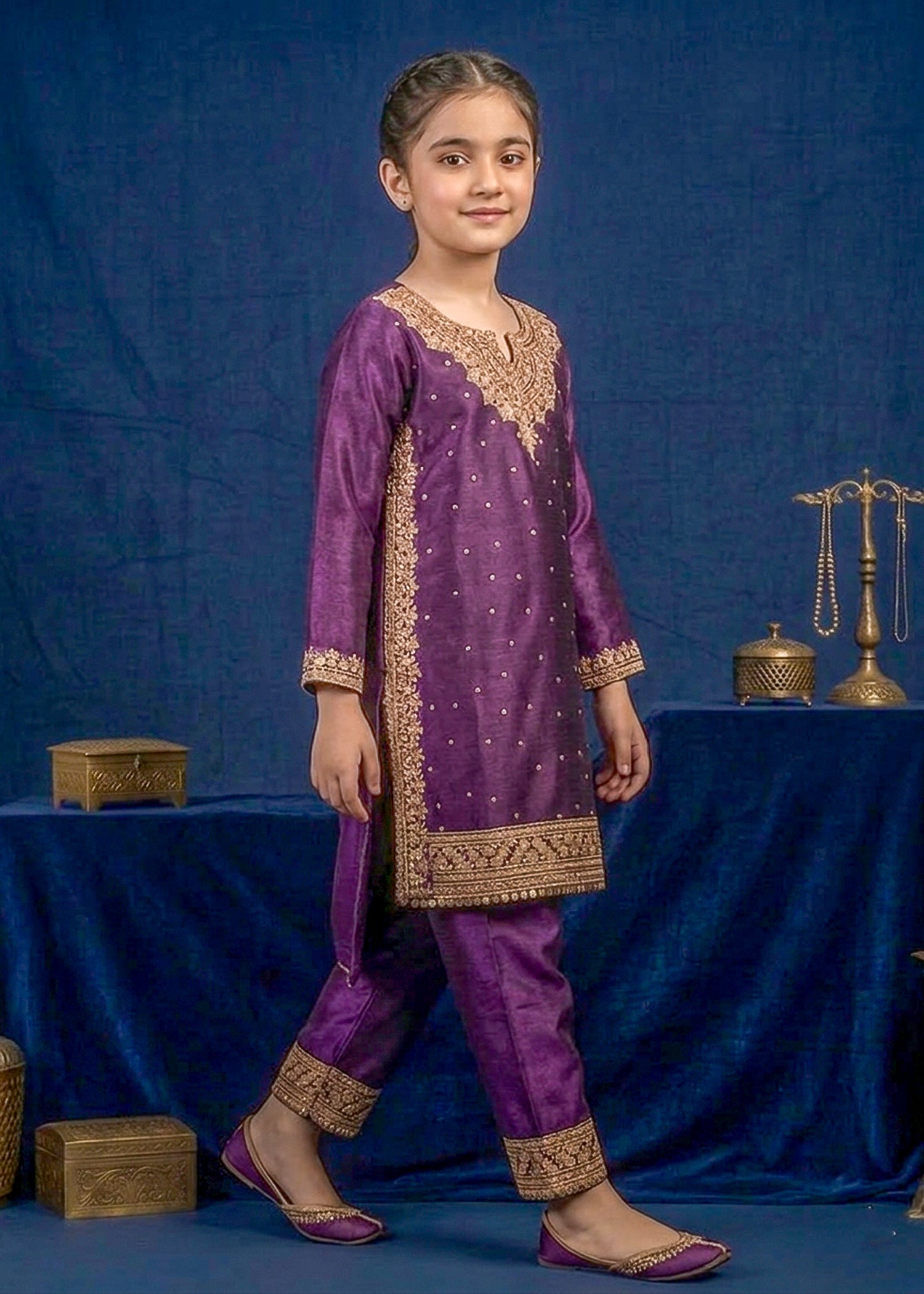 kattan silk Kurta Set in Electric purple
