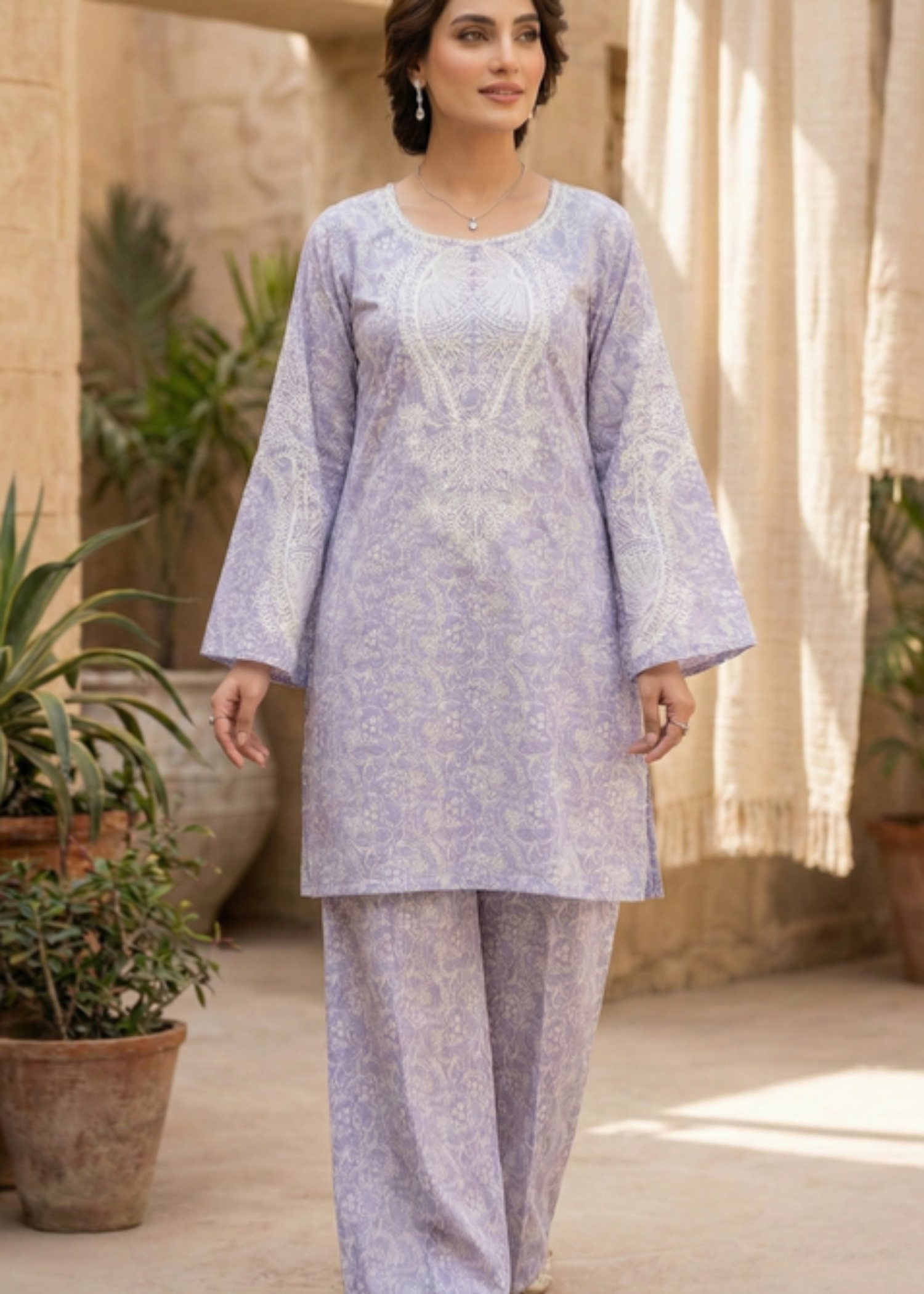 silk Kurta Set in Lilac