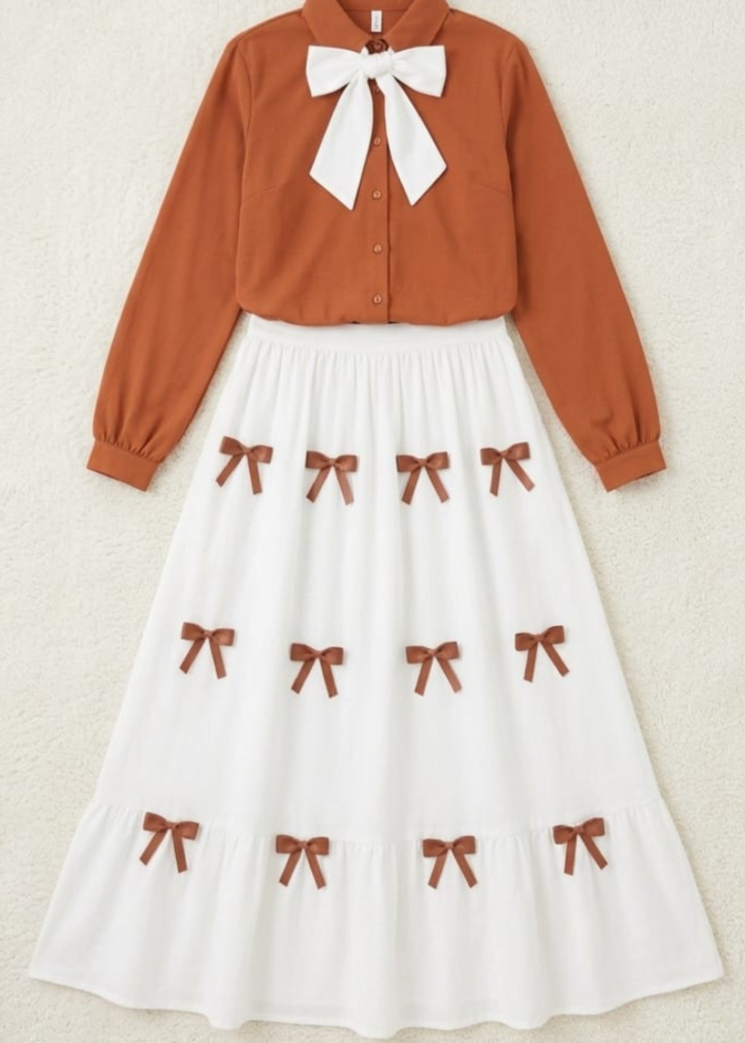 crepe georgette Skirt in White, rust orange