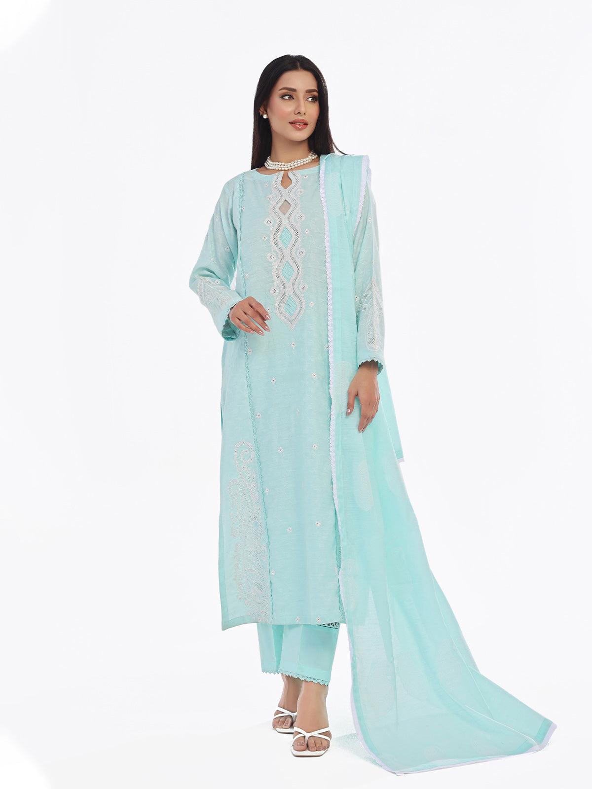 cotton silk Kurta Set in Light blue