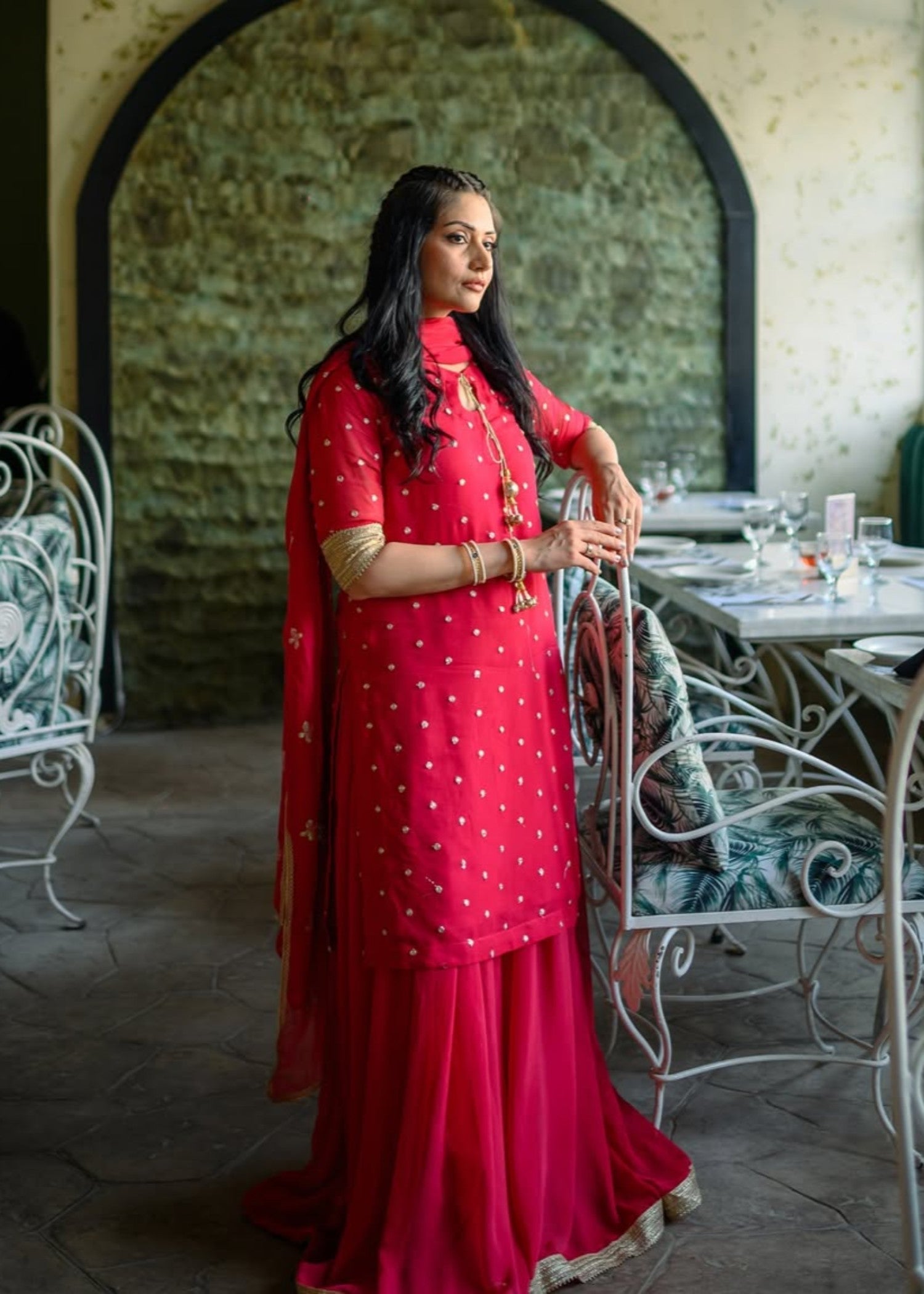bemberg crinkle chiffon Sharara in Shocking pink