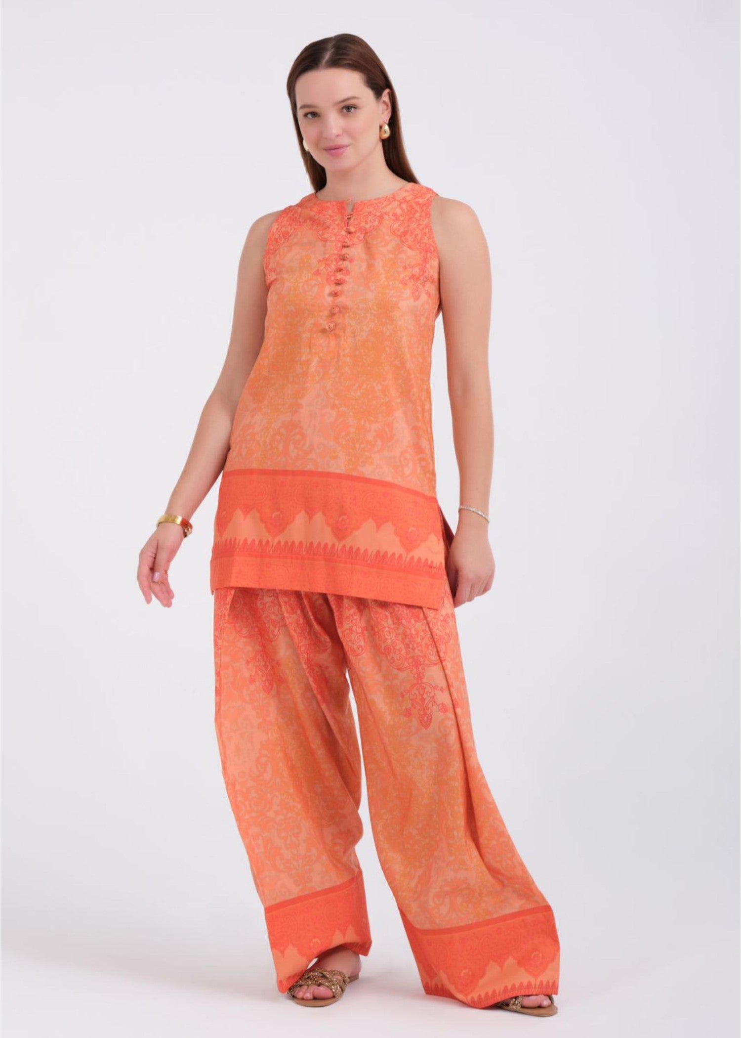 poly lawn Co Ord Sets in Pumpkin orange