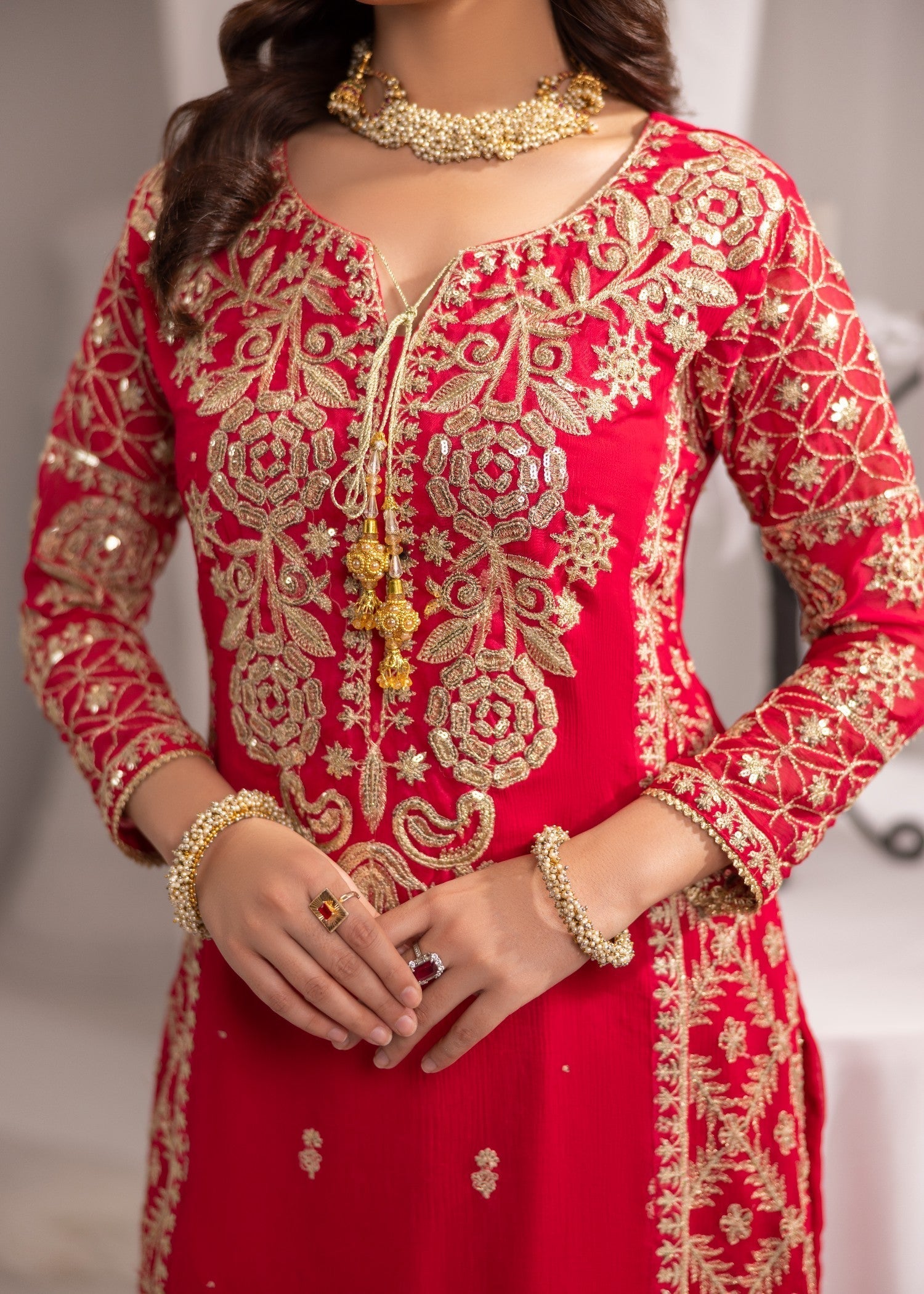 bemberg crinkle chiffon Kurta Set in Hot pink