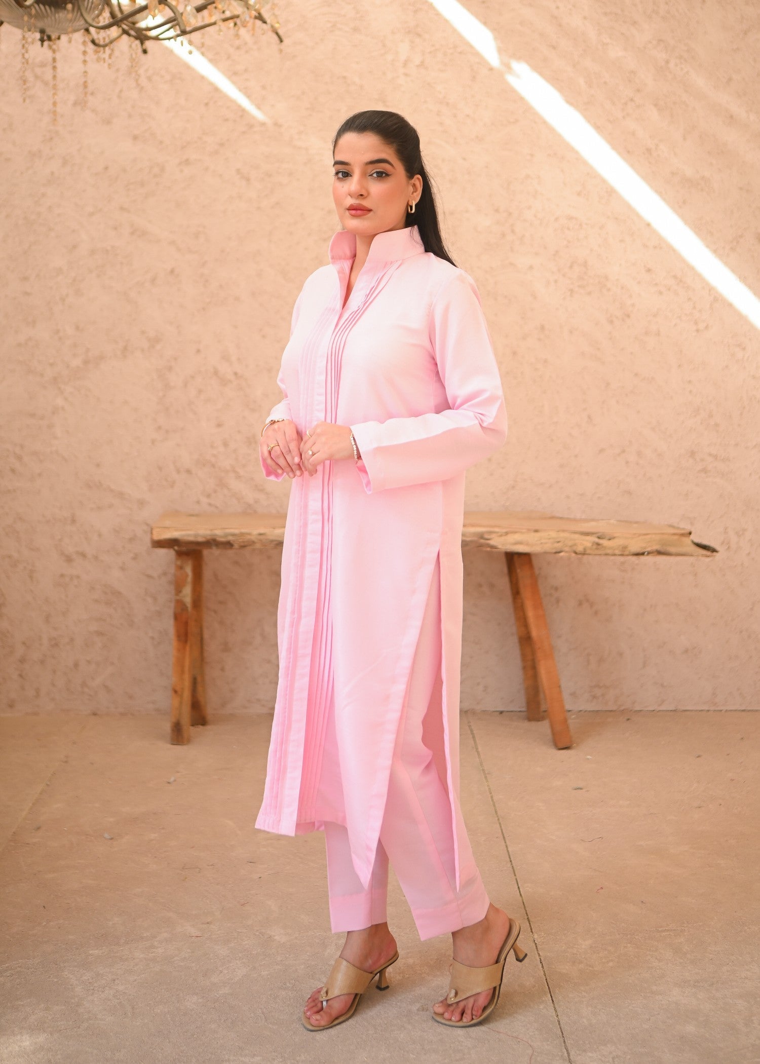 indian raw silk Kurta Set in Baby pink