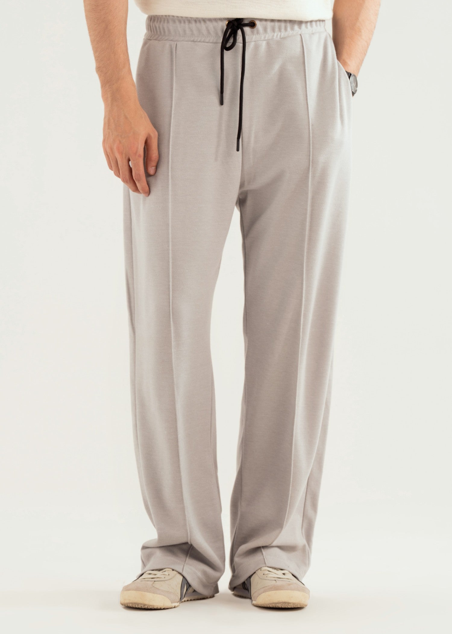 interlock knit Trousers in Light grey