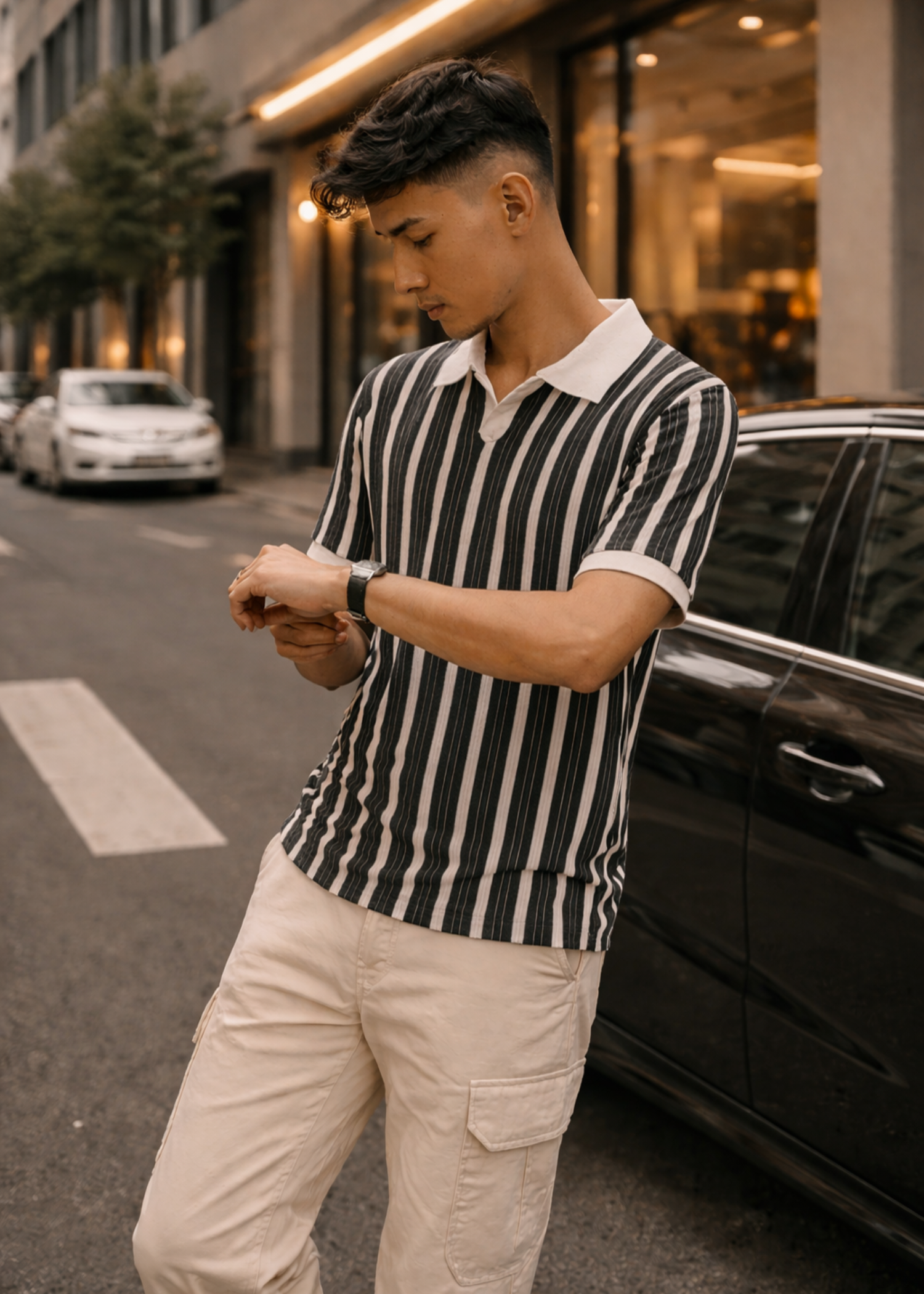 cotton Polo Shirt in White, black