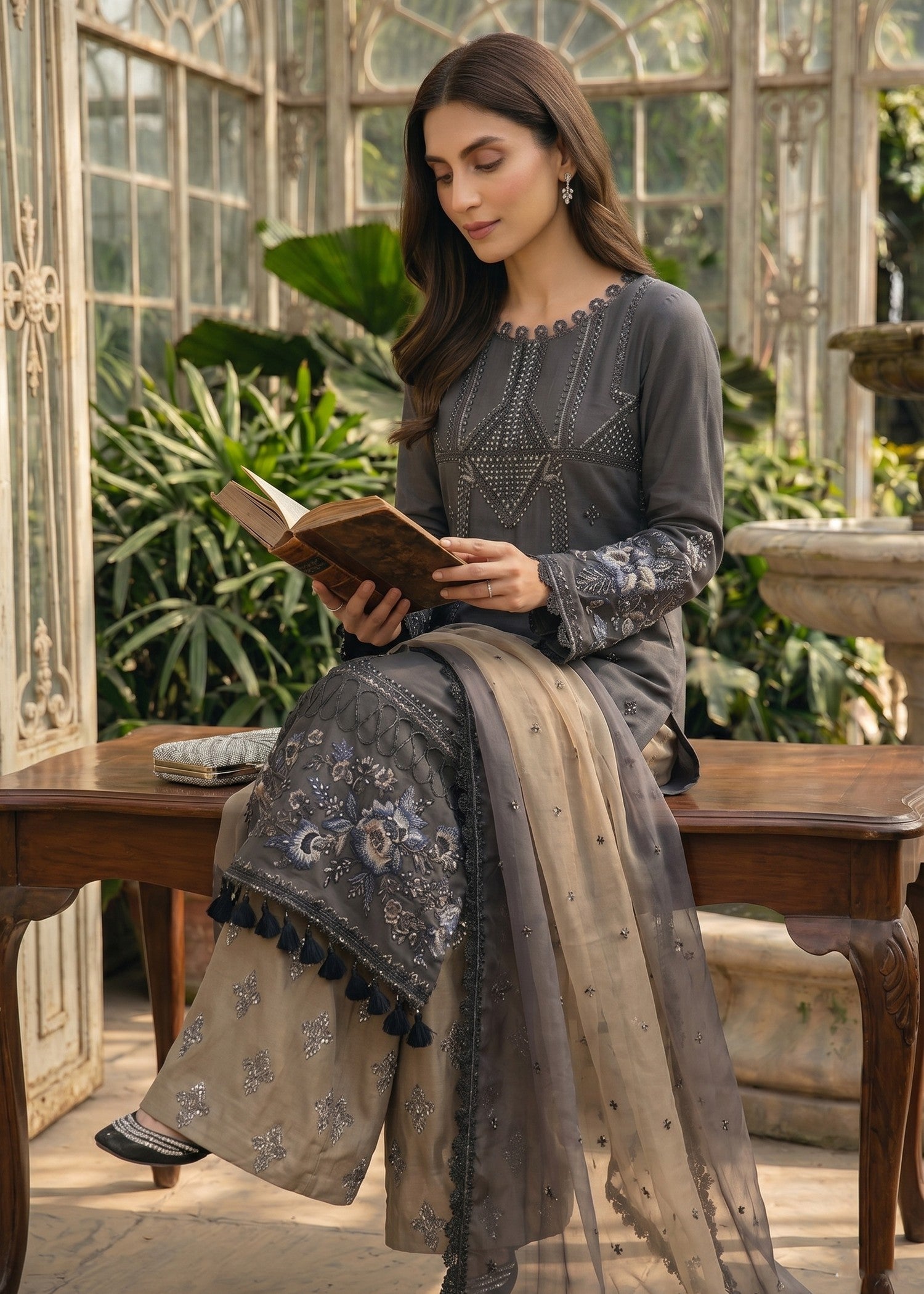poly lawn Kurta Set in Midnight
