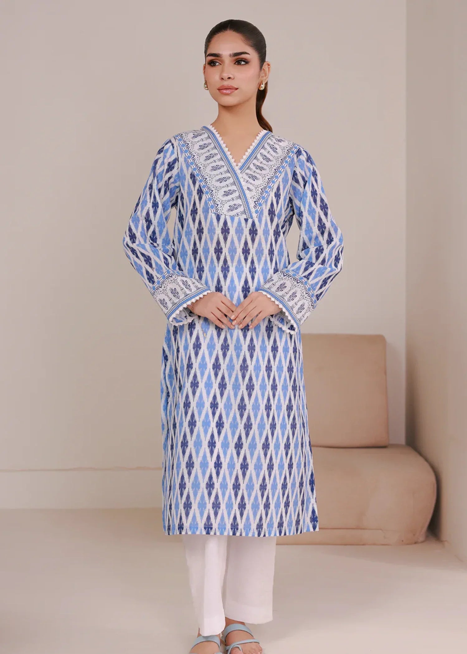 khaddar Kurti in Sky blue