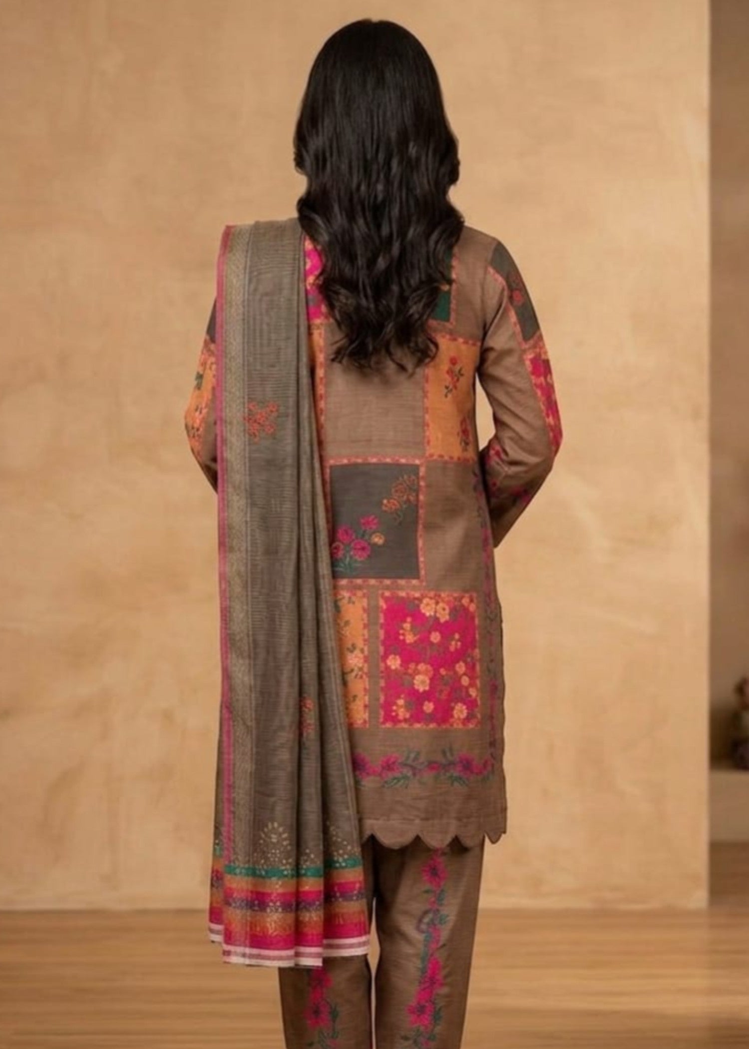 slub cambric Kurta Set in Multi