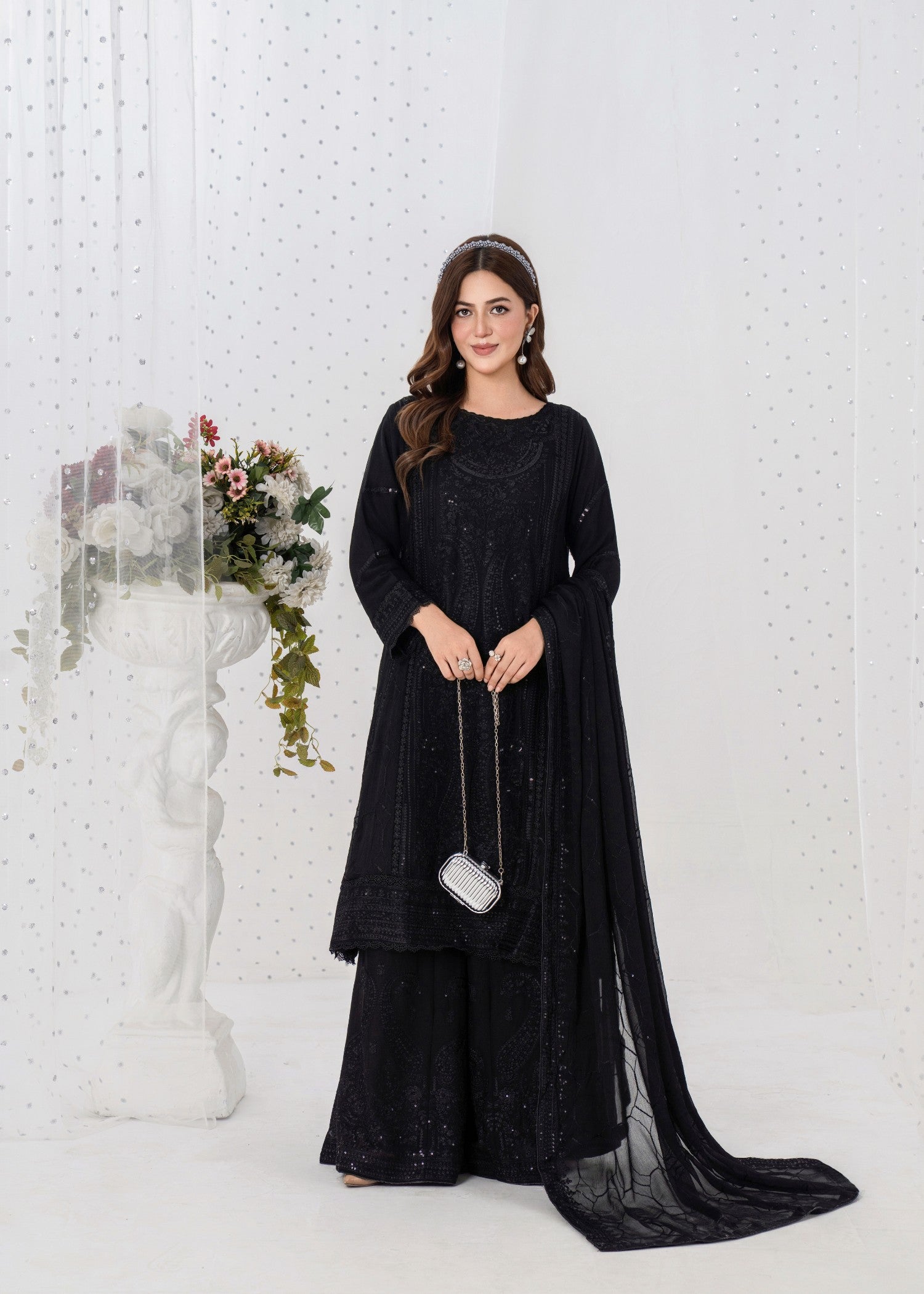 pk crinkle chiffon Kurta Set in Black
