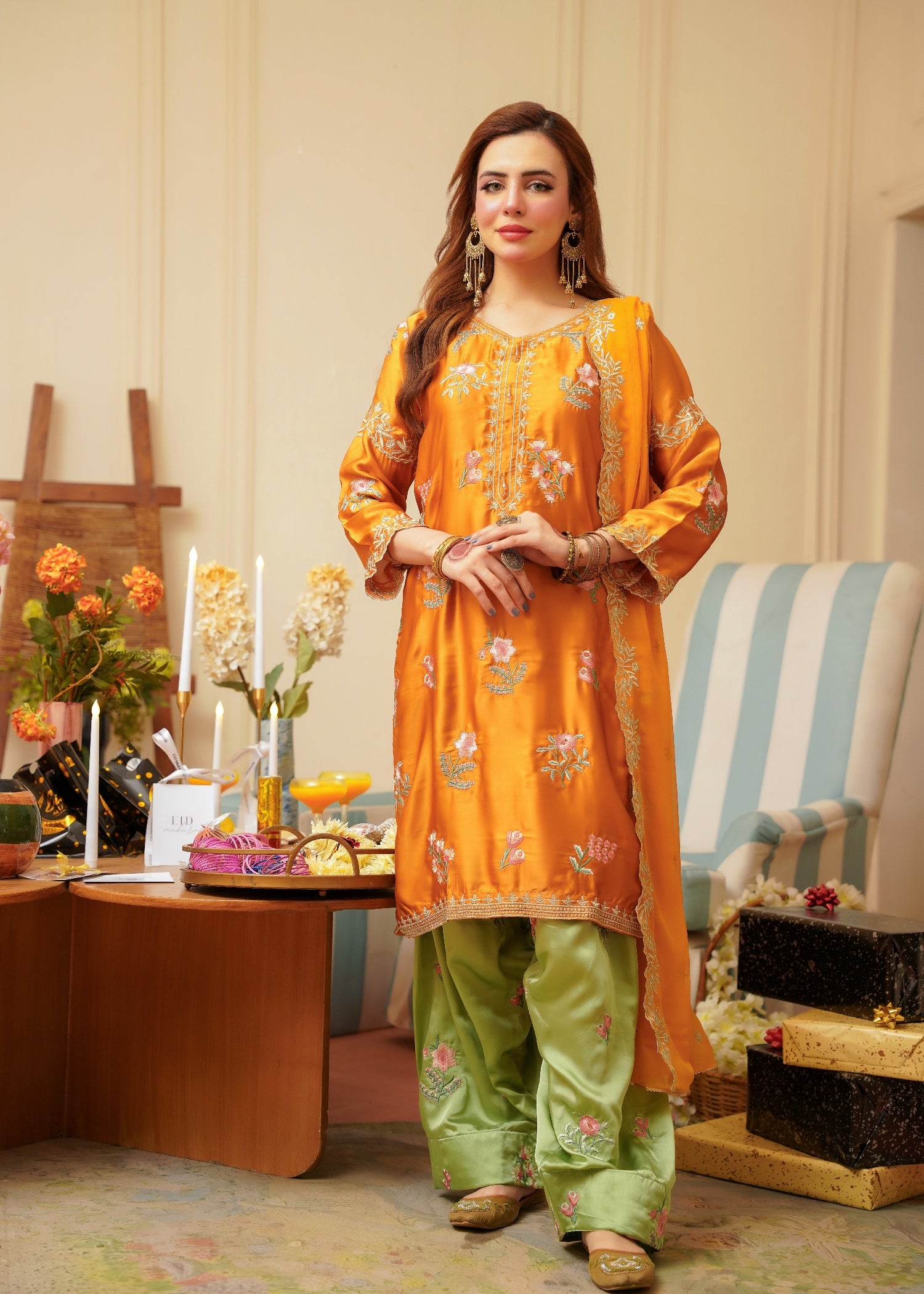 silk Kurta Set in Mustard