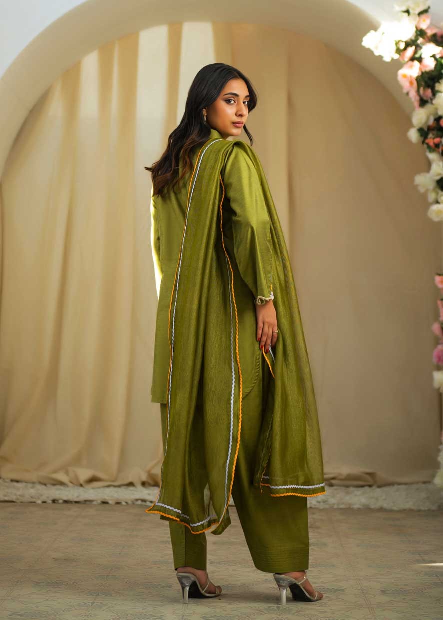 kattan silk Kurta Set in Olive green