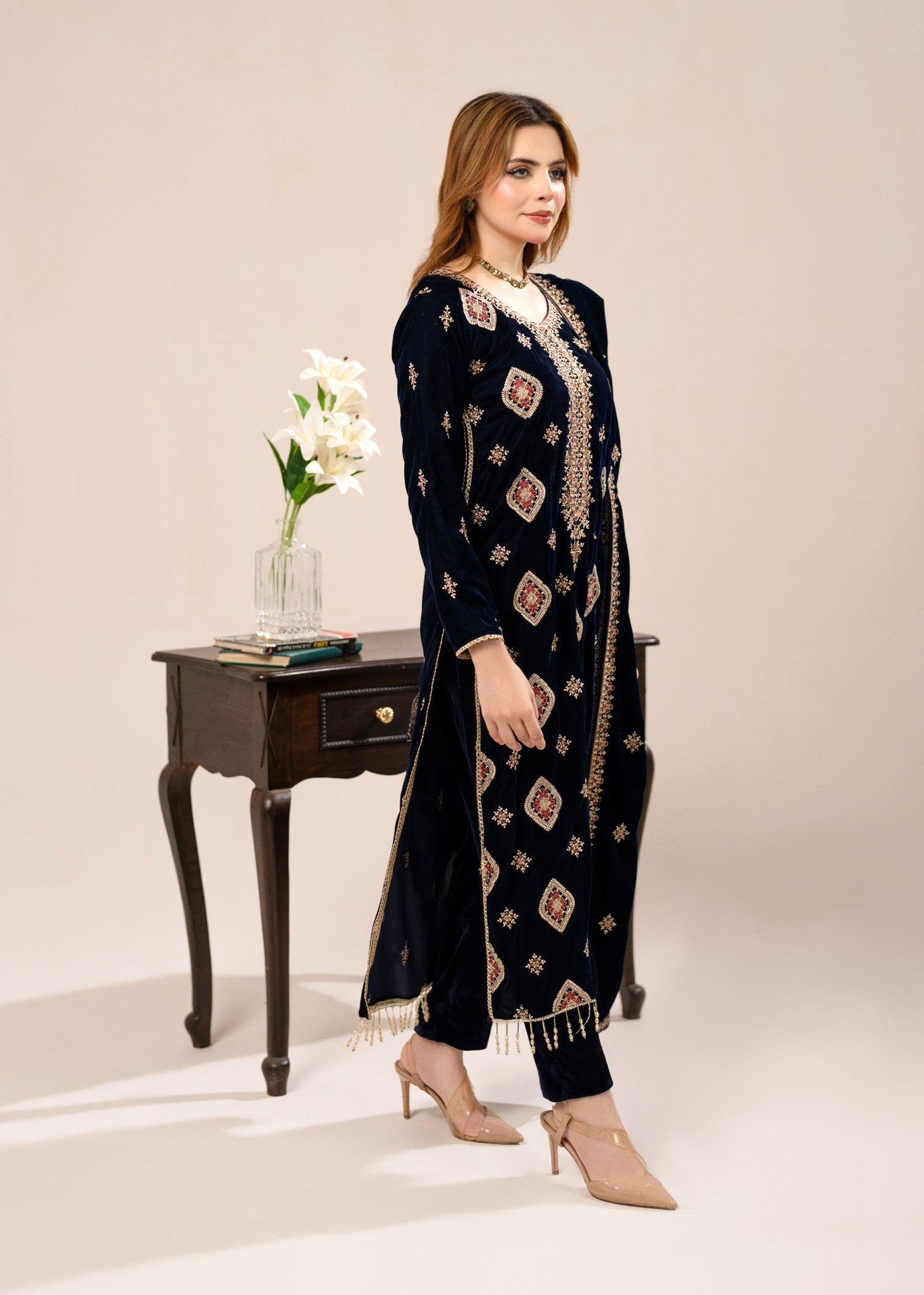 chinese micro velvet 9000 Unstitched in Navy blue