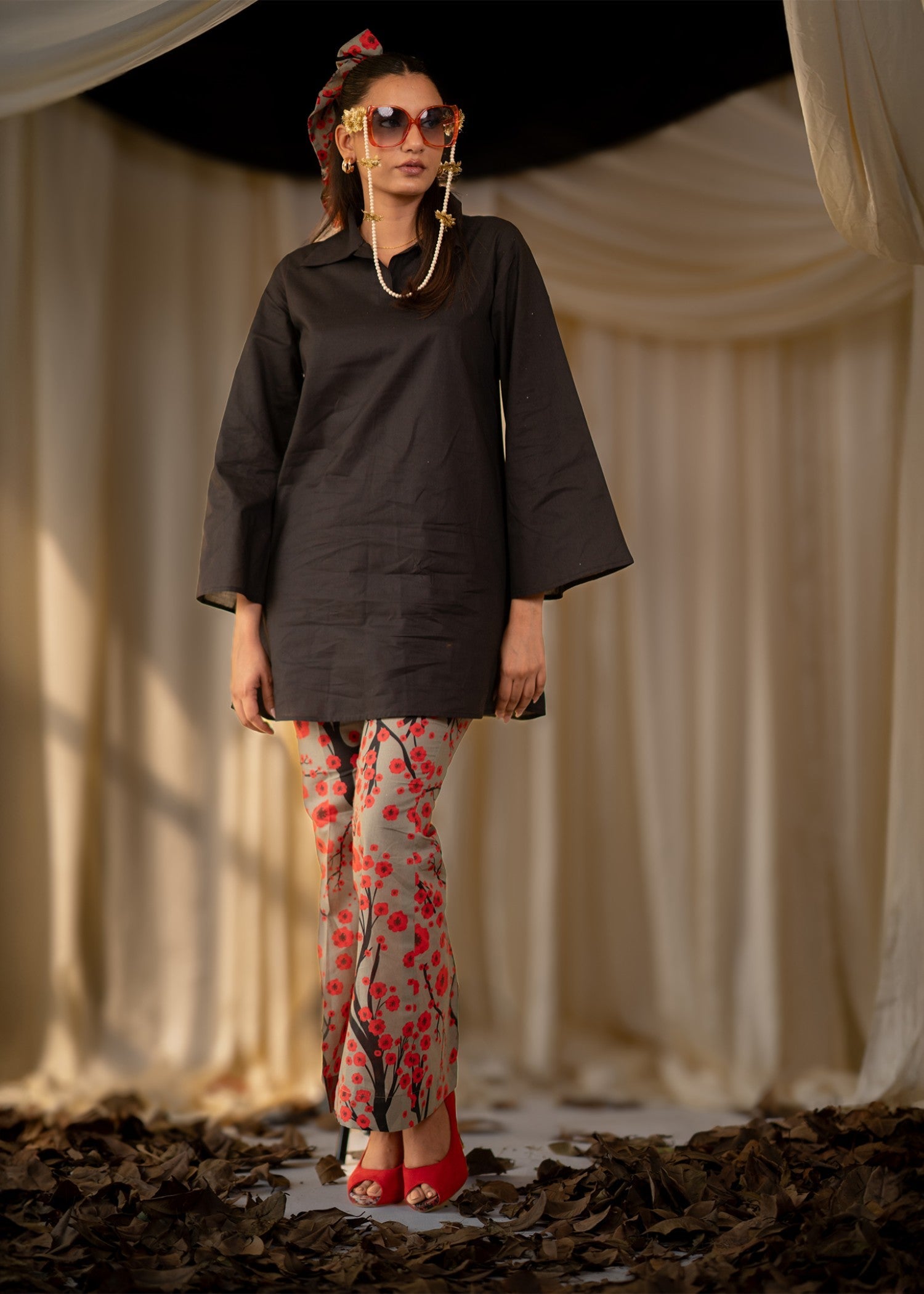 cambric cotton Tunic in Black