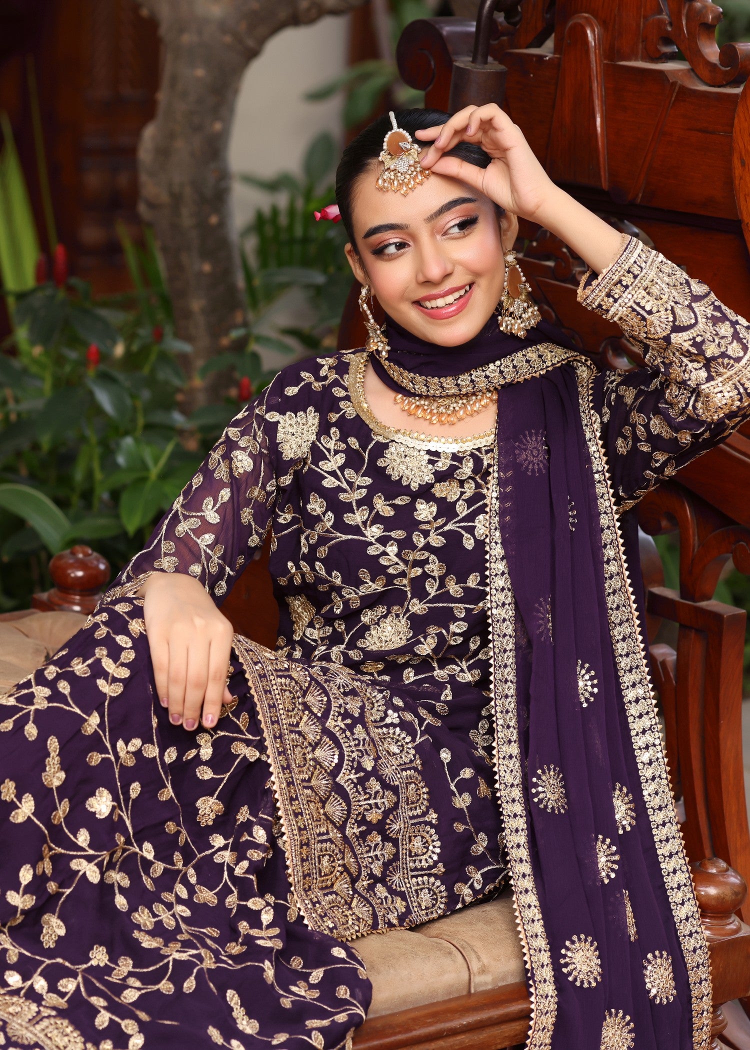 chiffon Gharara in Purple