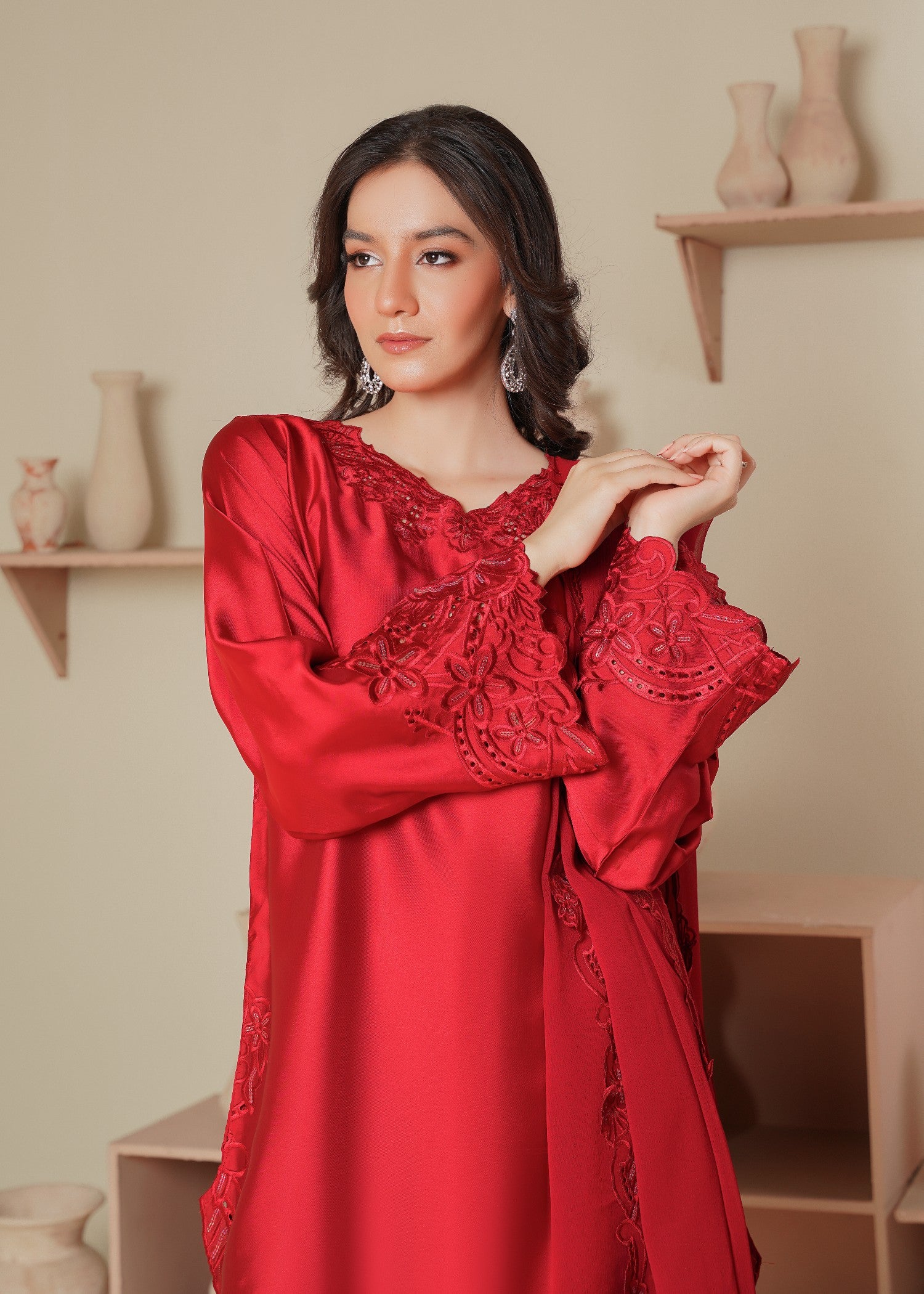 silk Kurta Set in Red