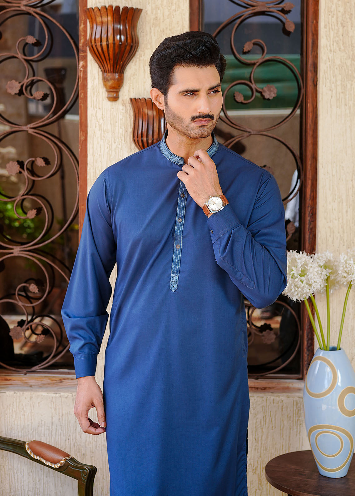 wash & wear Kurta Set in Cobalt blue
