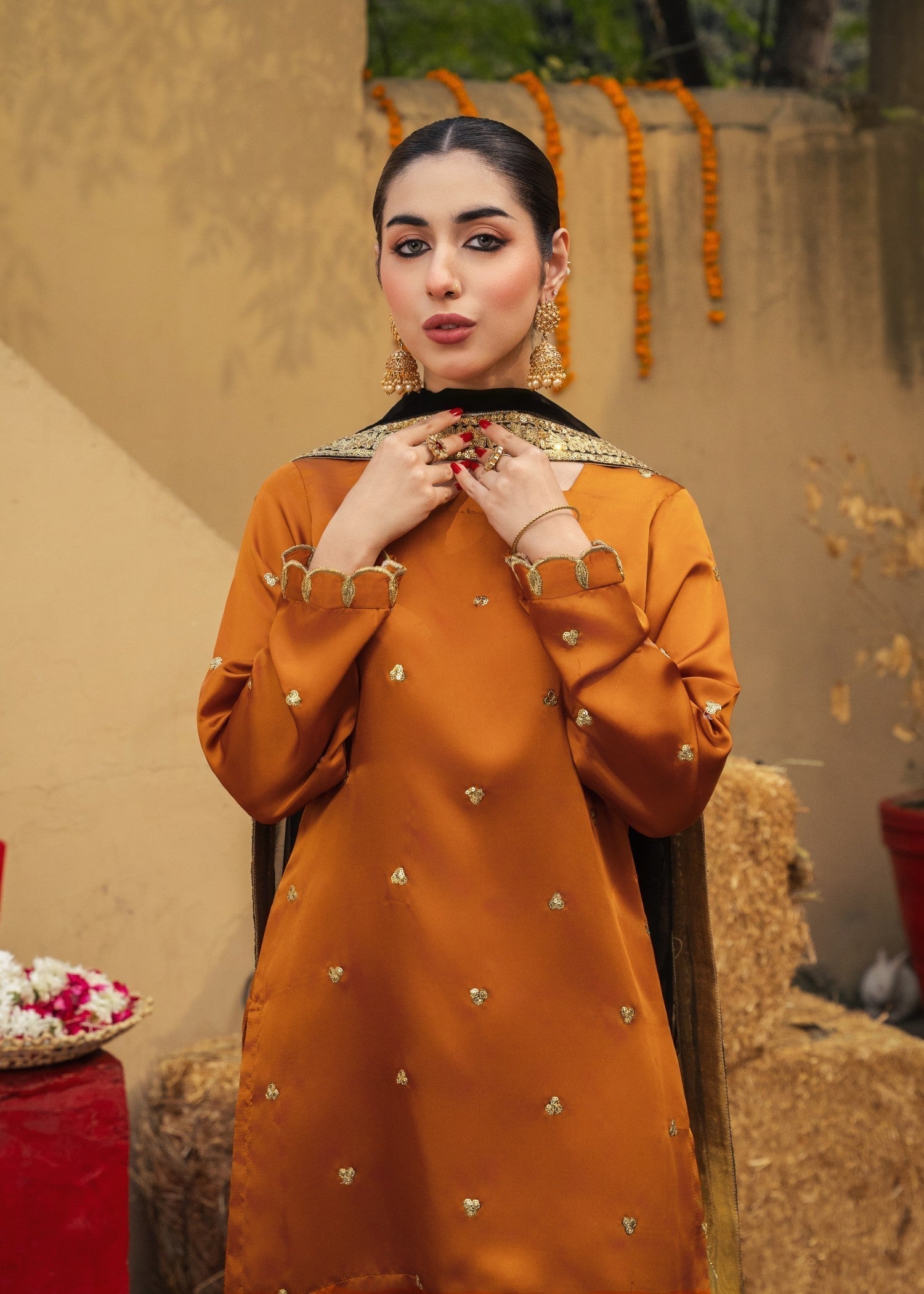 silk Sharara in Burnt orange