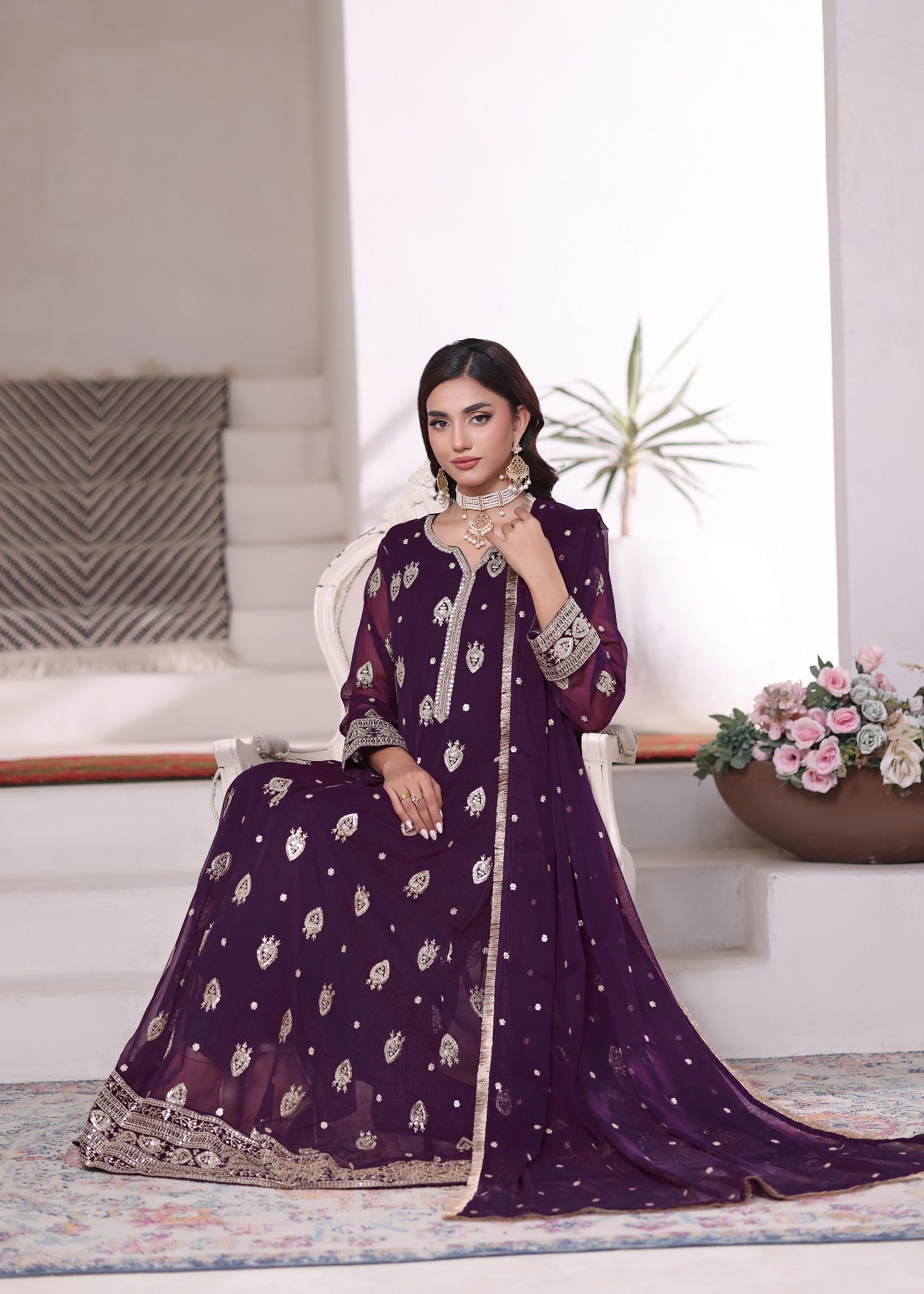 chiffon Pishwas in Purple