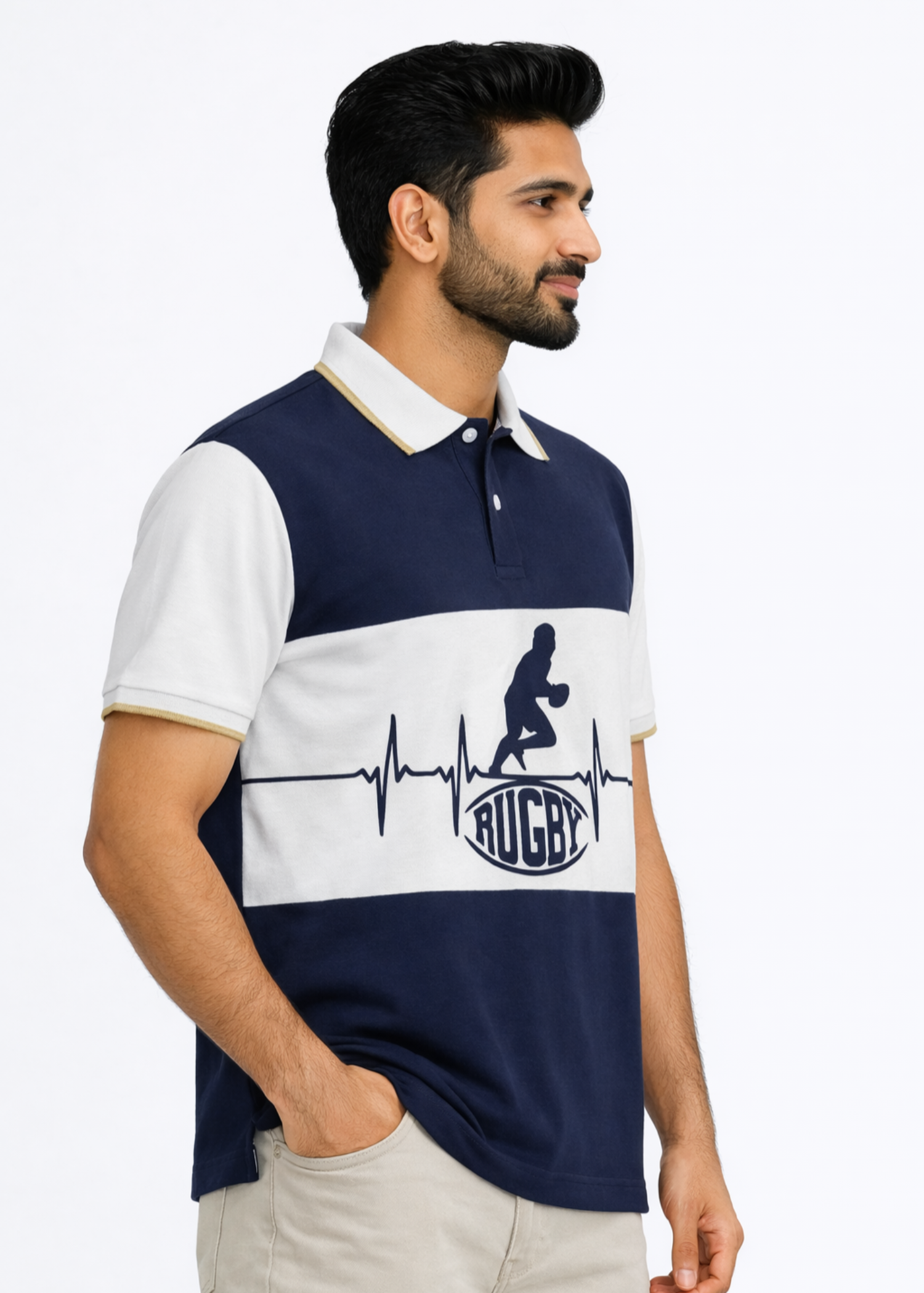 single jersey knit Polo Shirt in Dark blue, white