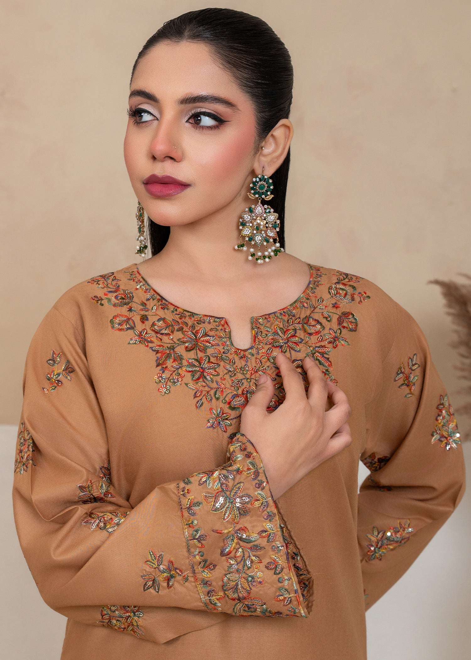 linen Kurta Set in Earth brown