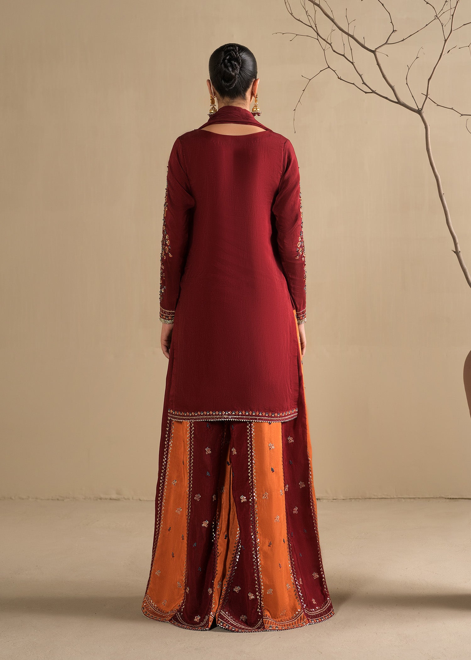 raw silk Sharara in Maroon