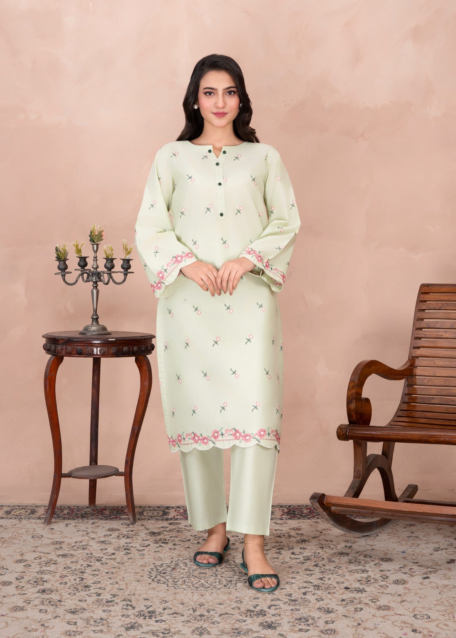 cotton Kurta Set in Mint green