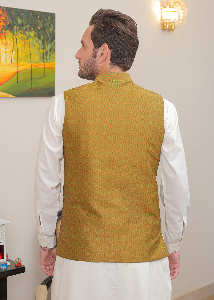 banarsi silk Waistcoat in Mustard