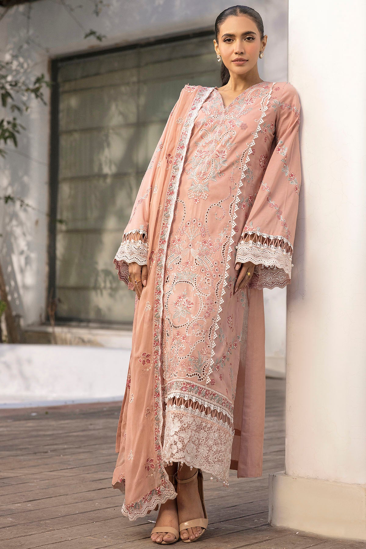 lawn Unstitched in Peach pink
