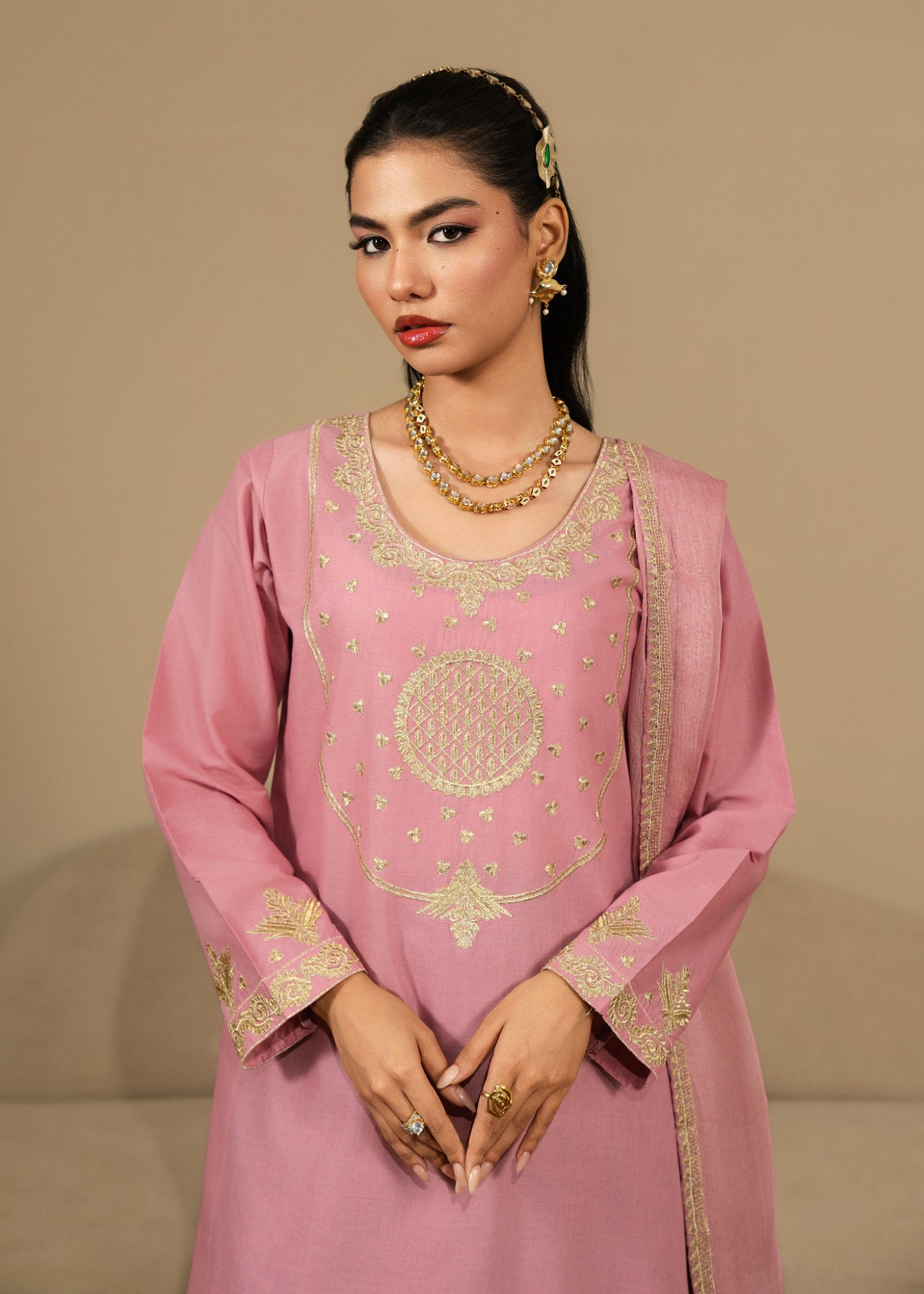 cotton Gharara in Tea rose pink