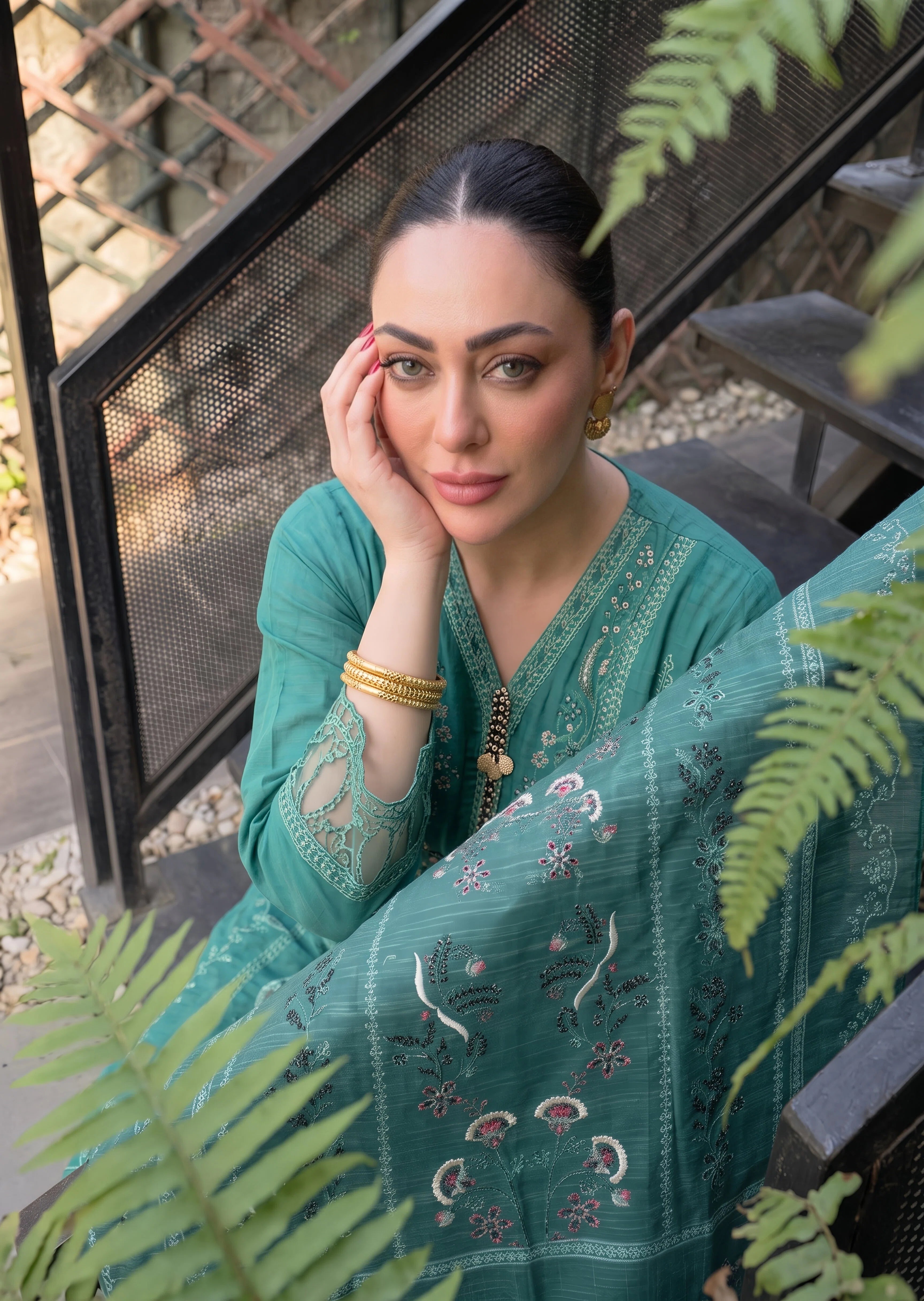 cotton linen Kurta Set in Sea green