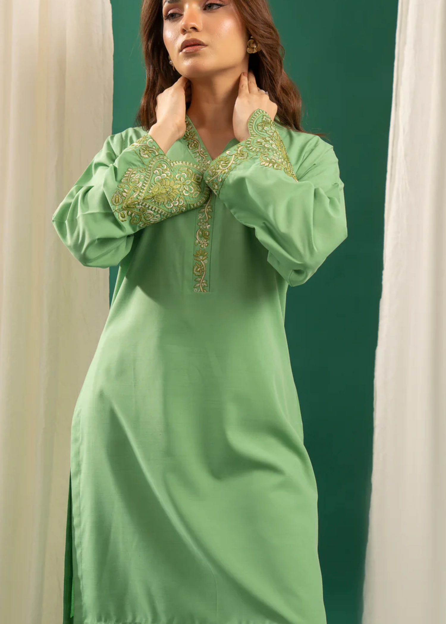 jacquard Kurta Set in Mint green