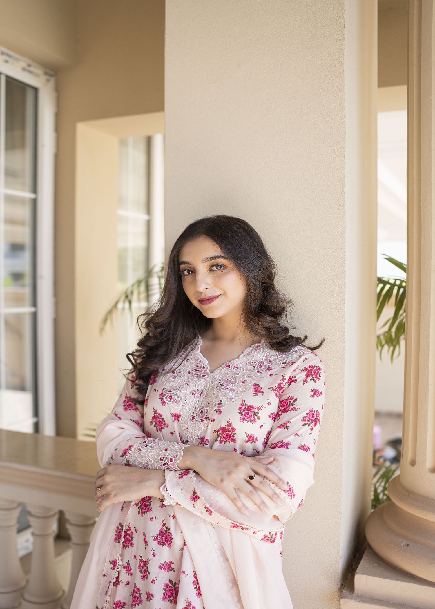 lawn Sharara in Pastel pink
