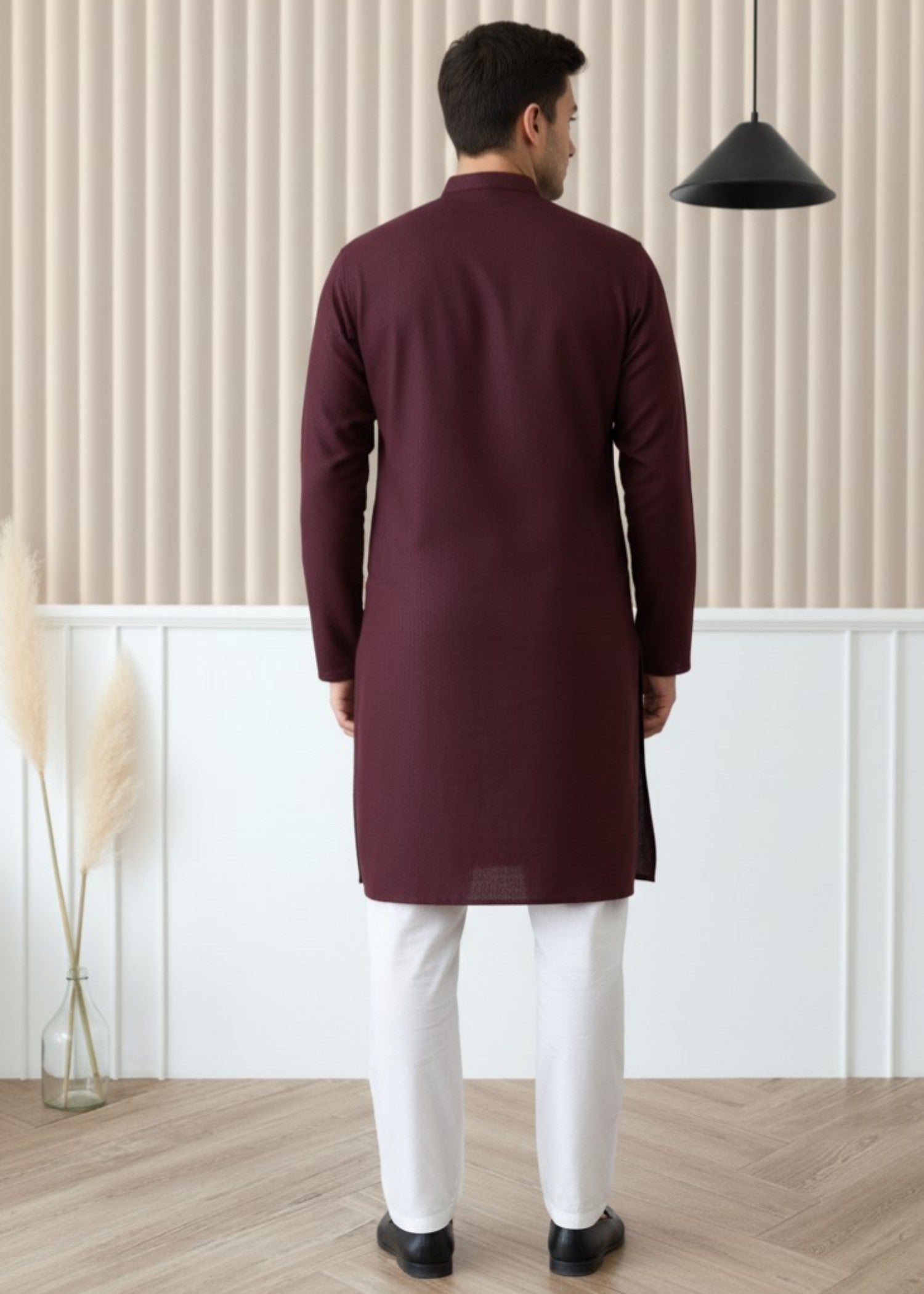 cotton dobby Kurta in Plum
