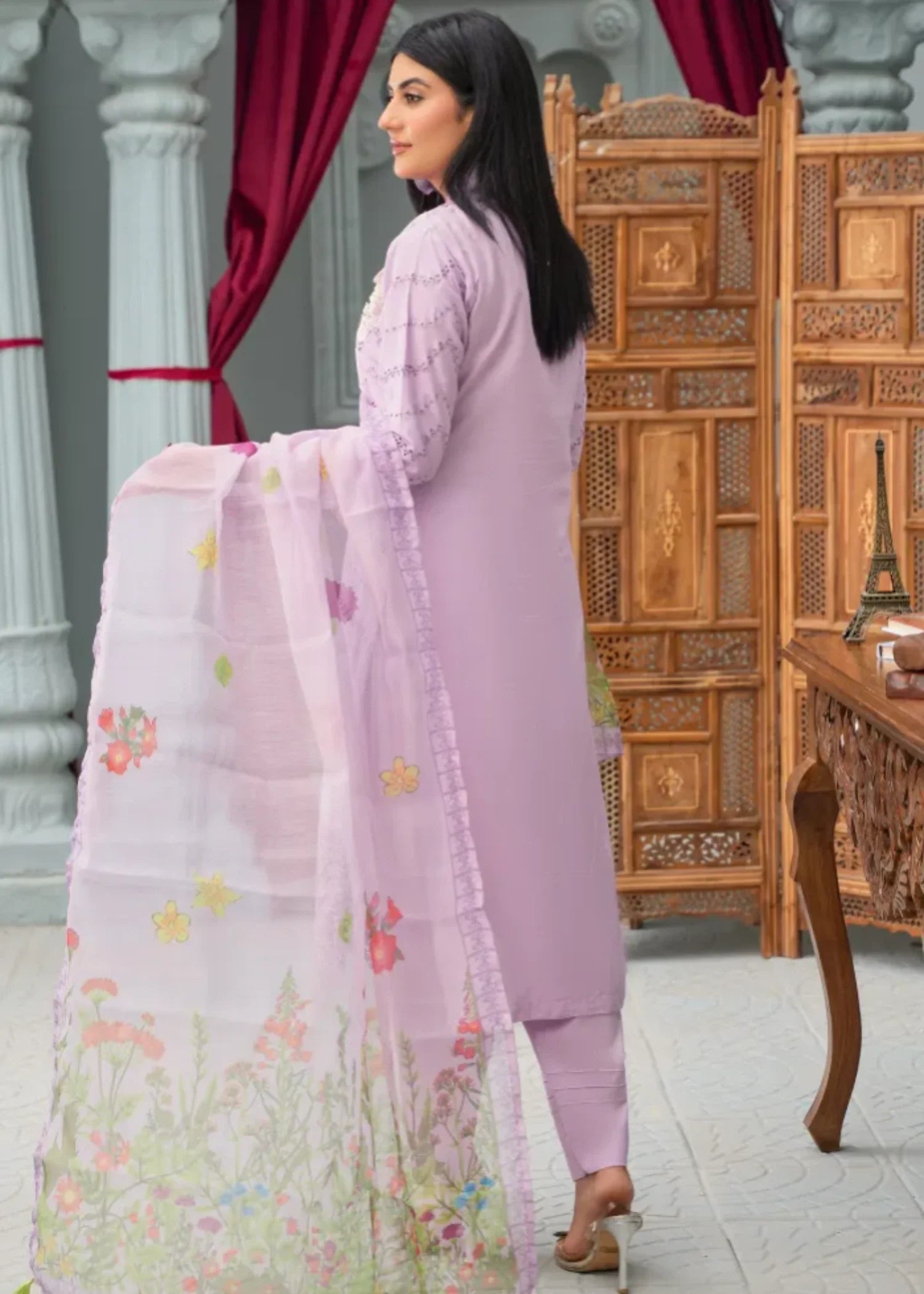 cambric cotton Kurta Set in Lilac
