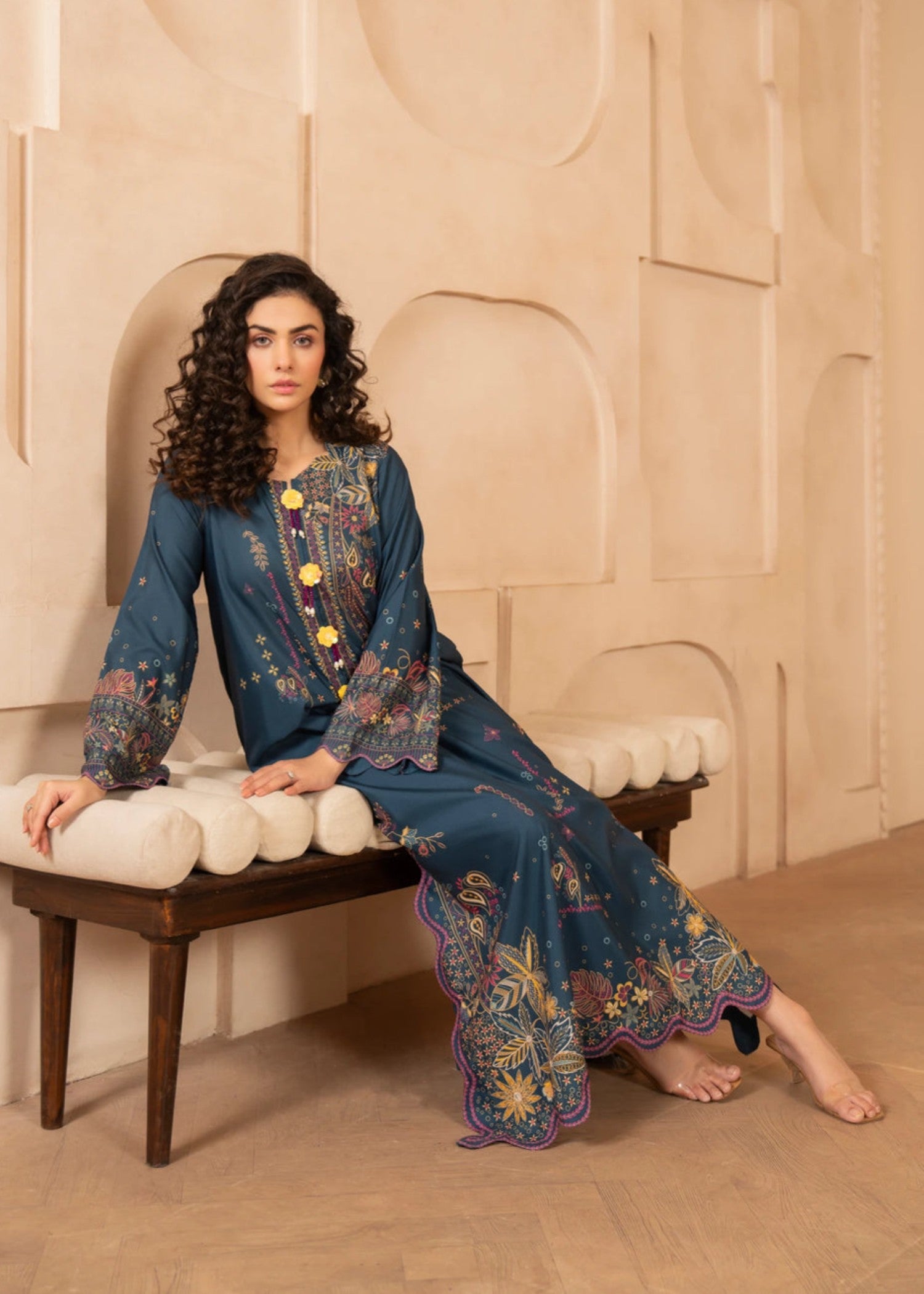 poly lawn Kaftan in Teal