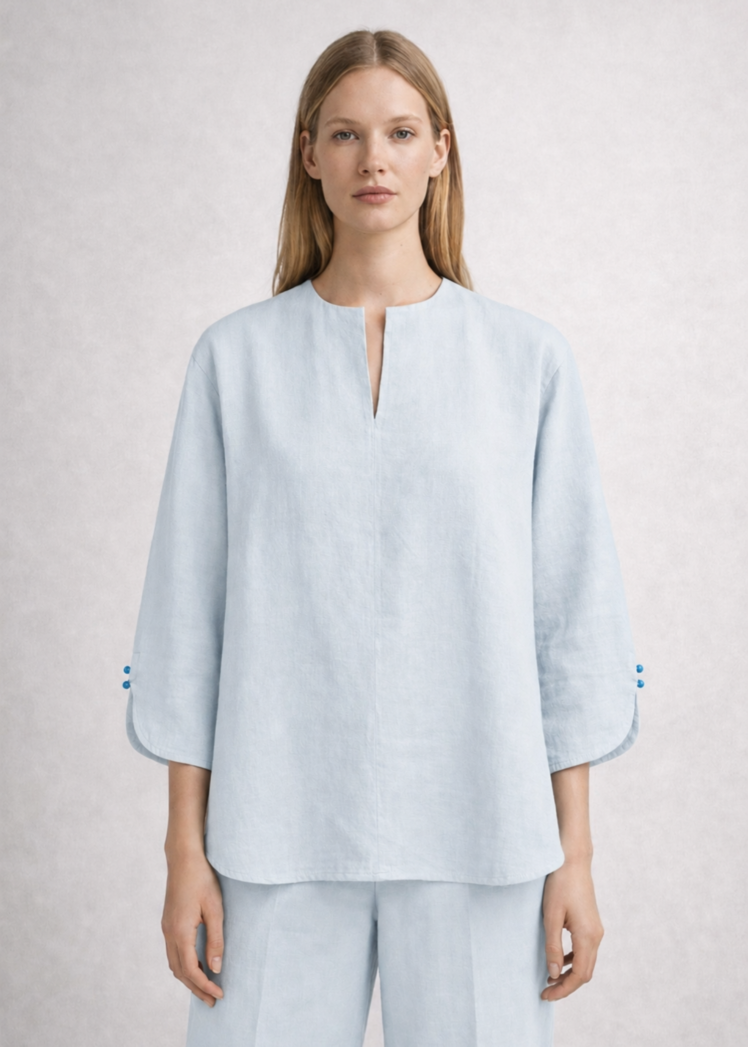 cotton linen Top in Ice blue