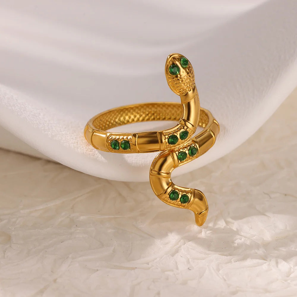 Gold Stainless Steel Snake Rings for Women - Vintage Animal Aesthetic Jewelry