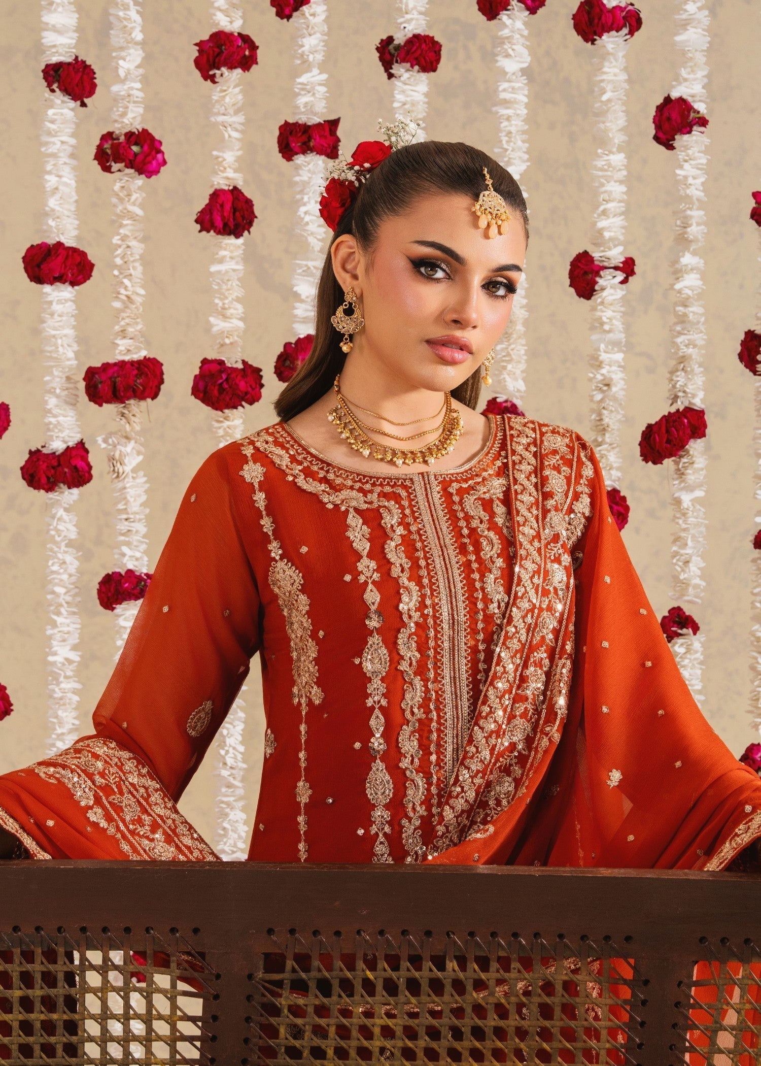 chiffon Kurta Set in Rust red