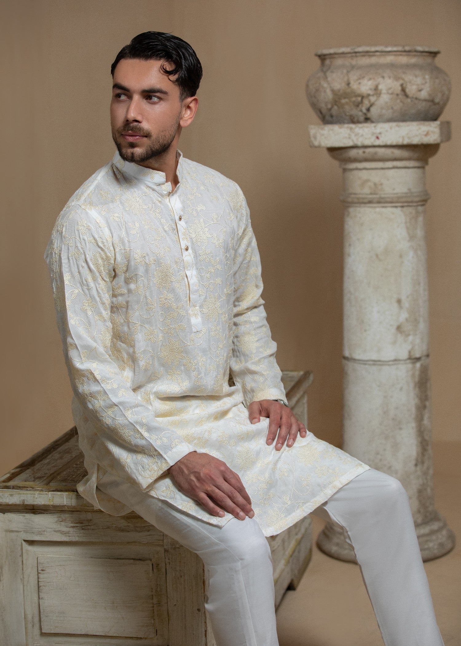 pk raw silk Kurta Set in Ivory