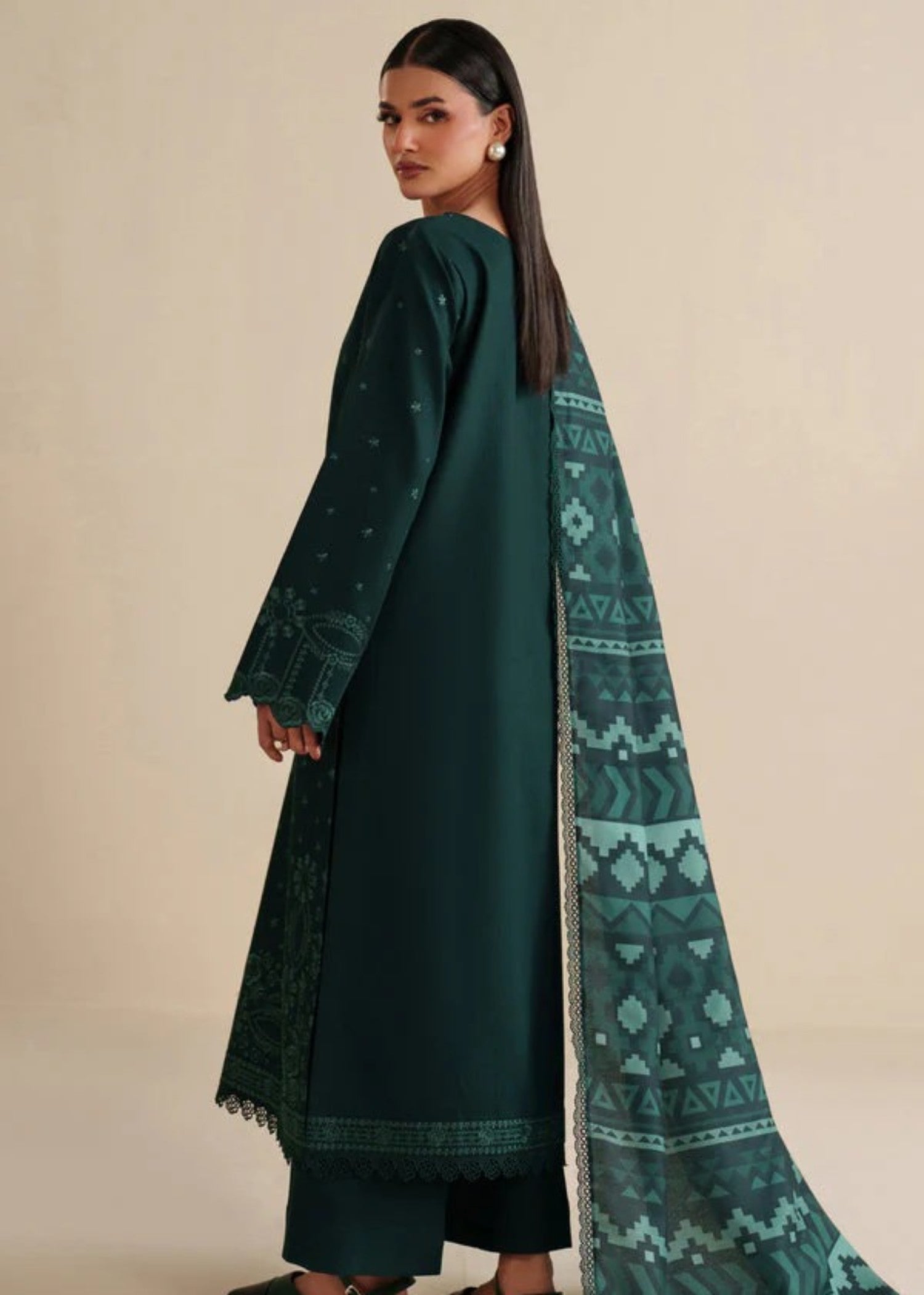 lawn cotton Kurta Set in Hunter green