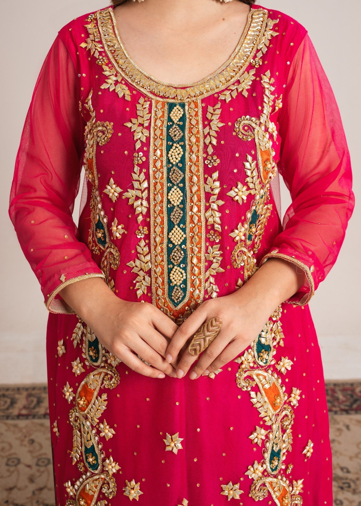 net Sharara in Shocking pink