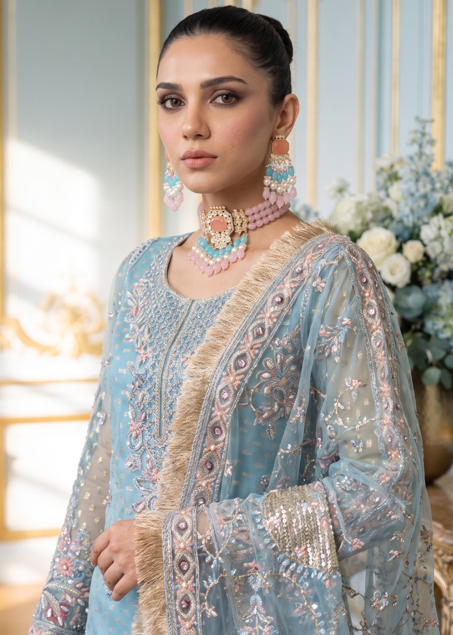 net Sharara in Ice blue