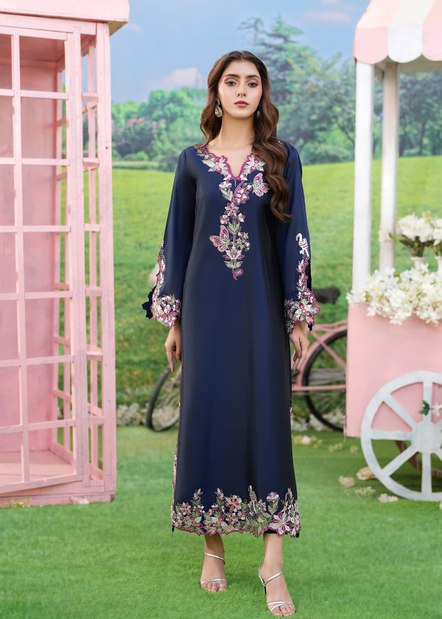 kattan silk Kaftan in Navy blue