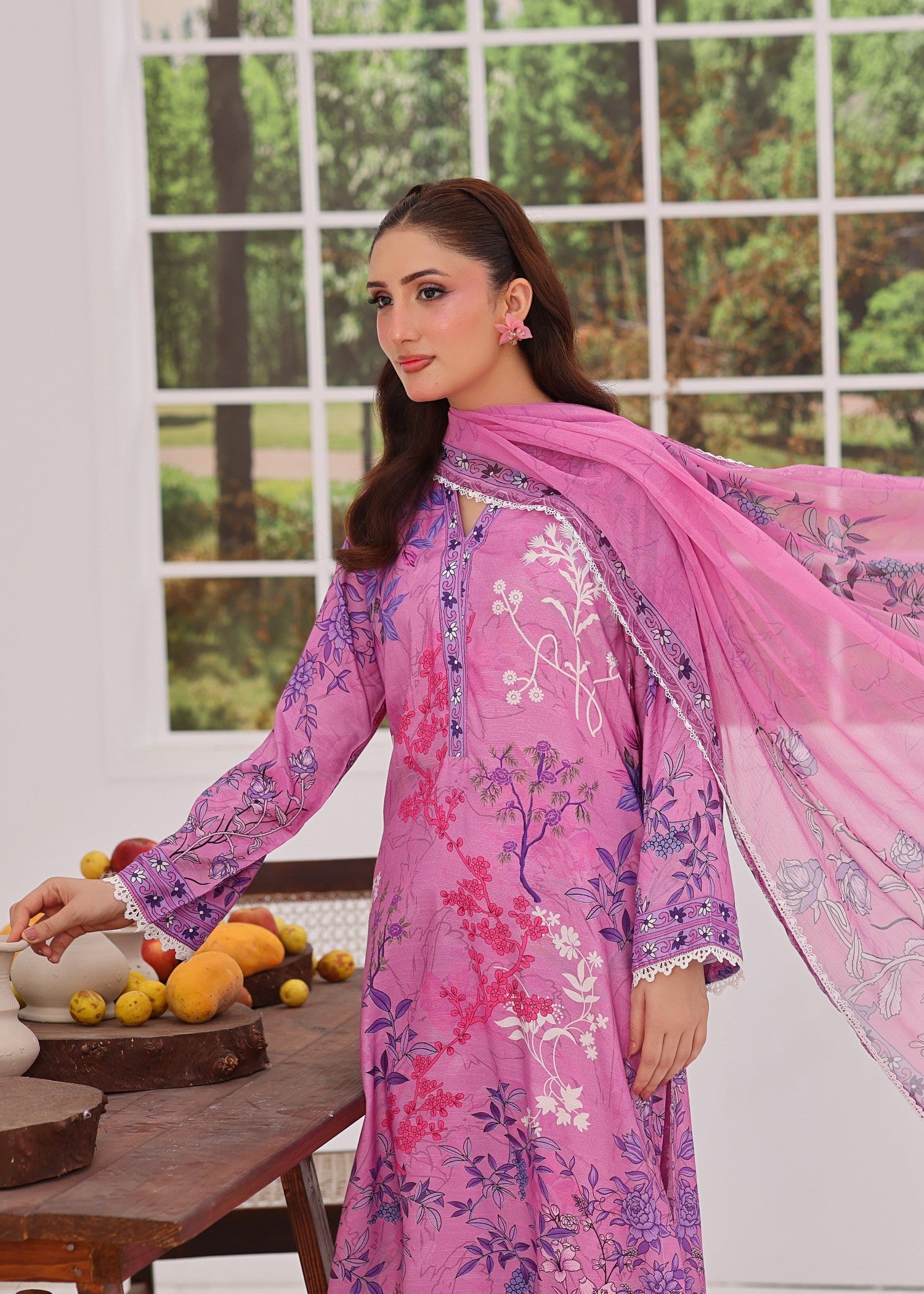 viscose raw silk Kurta Set in Pink