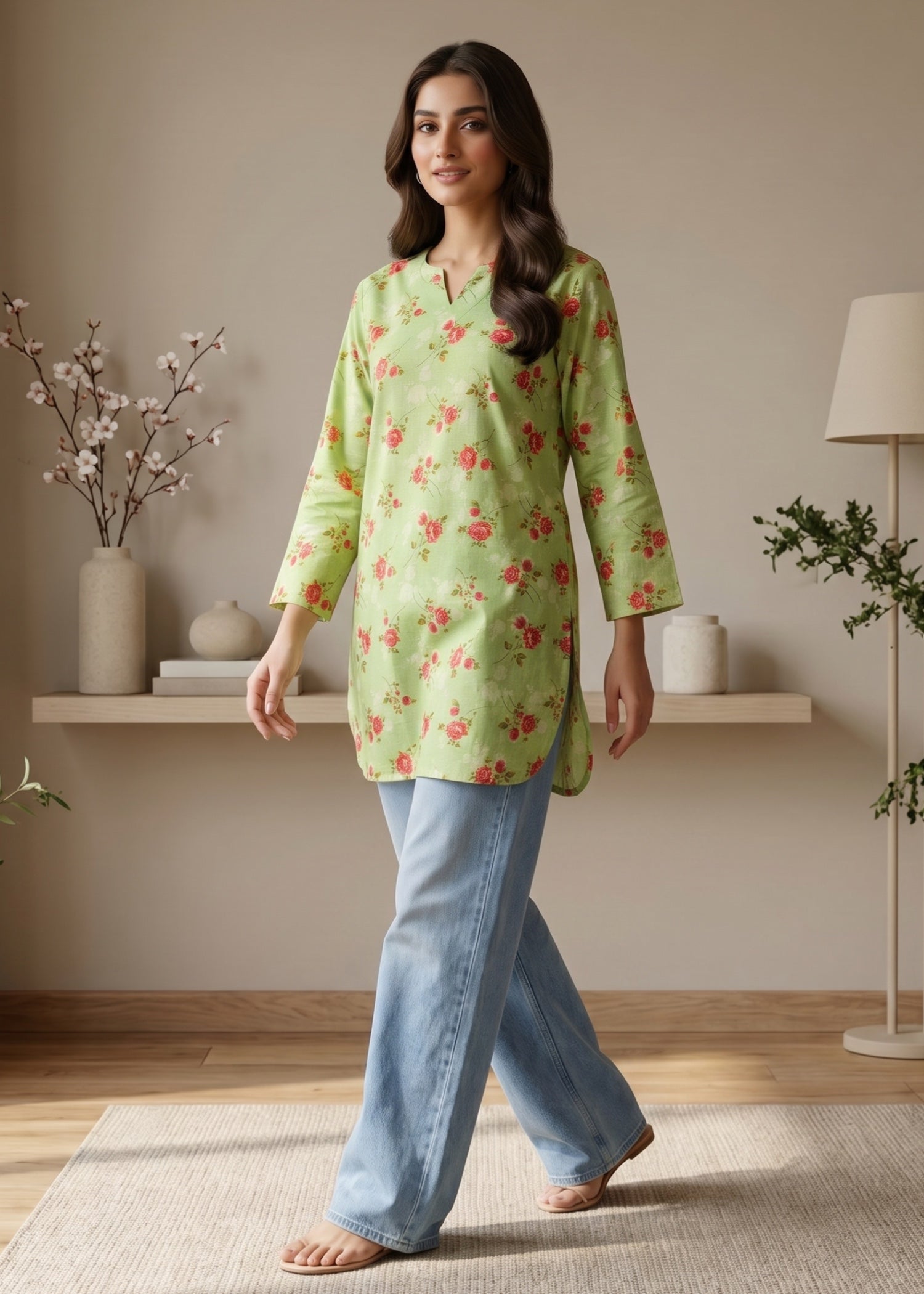 lawn cotton Kurti in Mint green