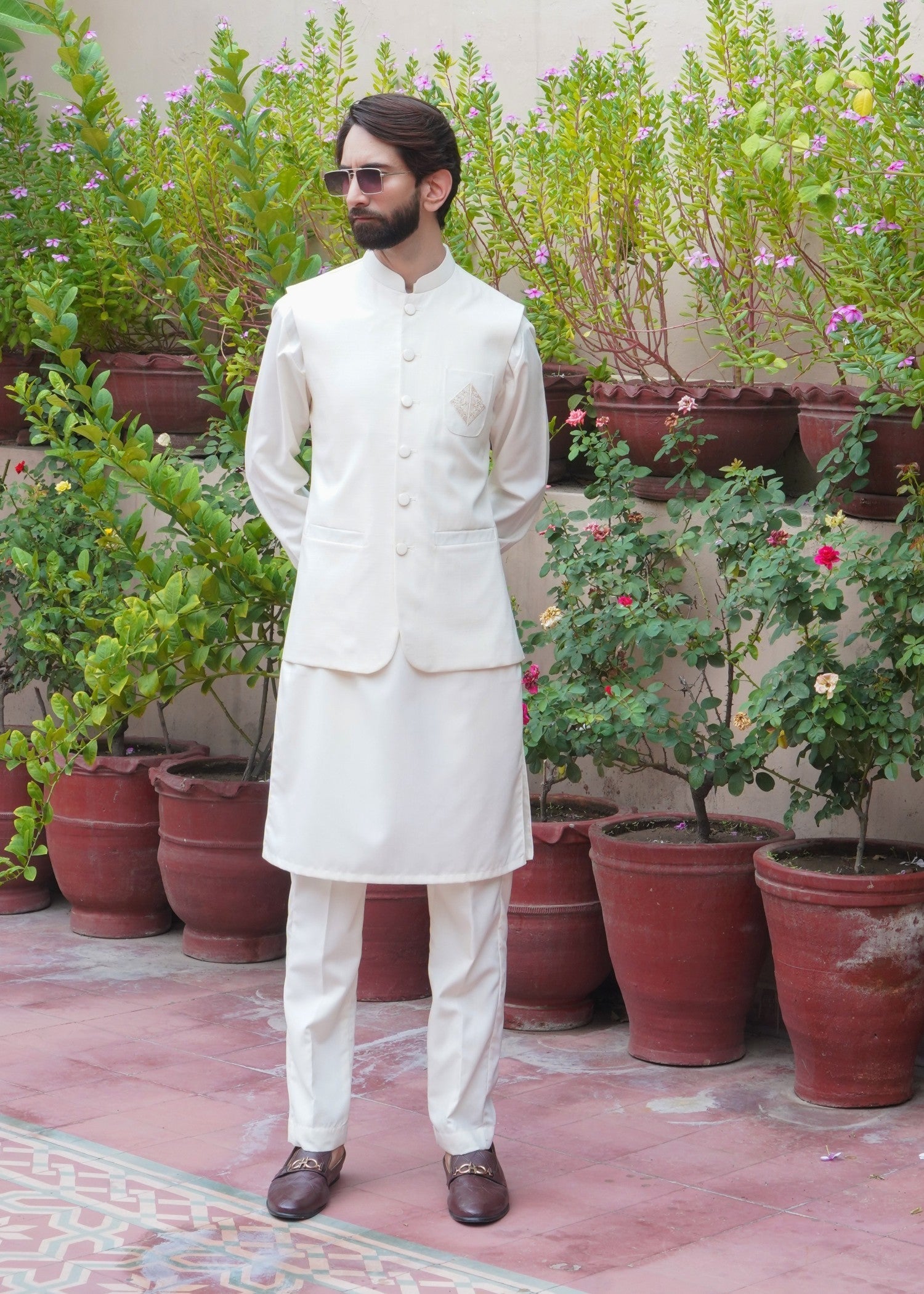 wool Waistcoat in Off-white