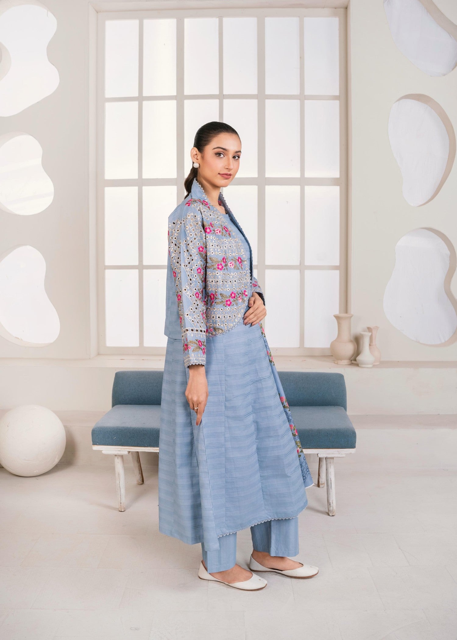 cotton Pishwas in Duck egg grey